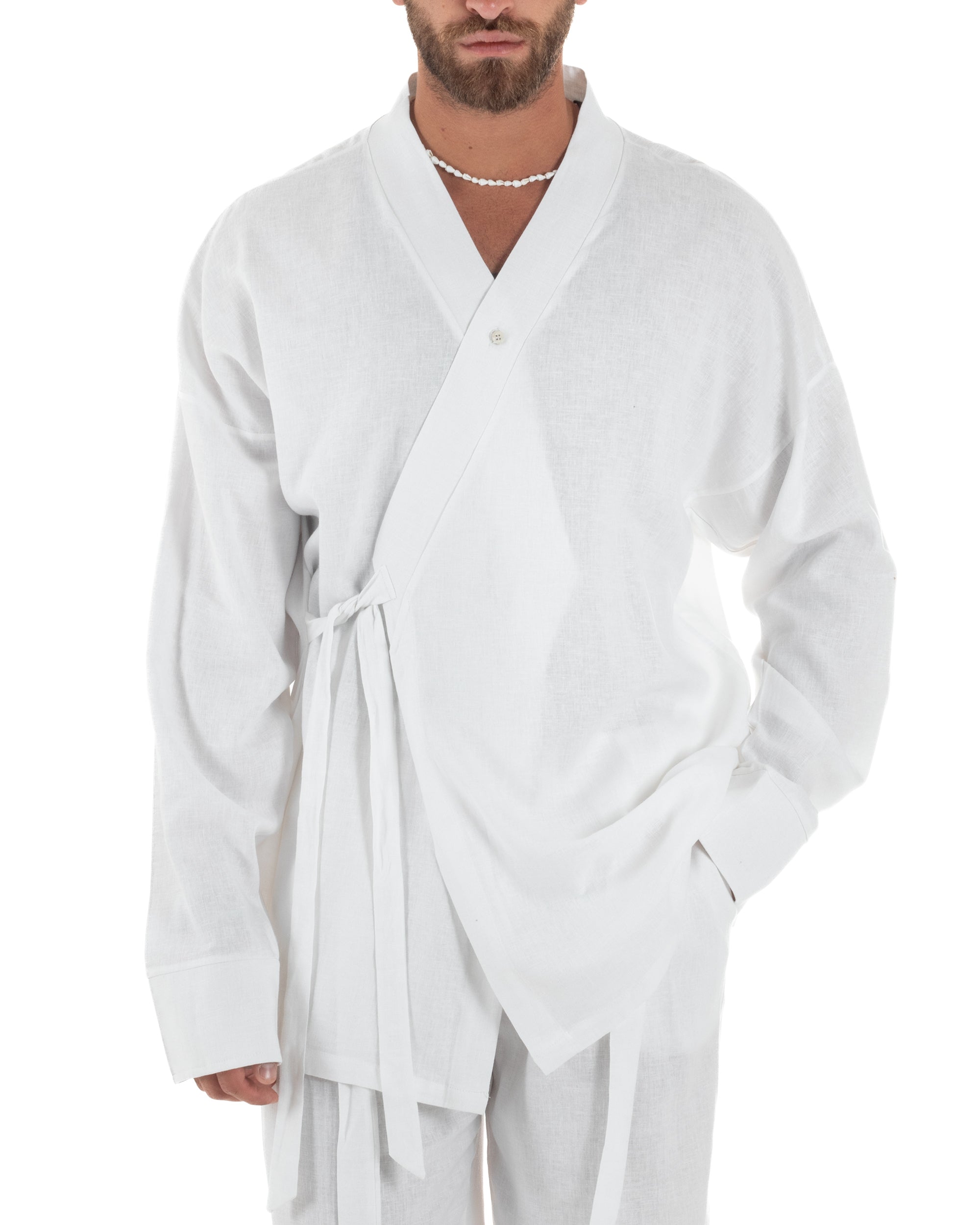 Men's Tracksuit Set PolyCotton Print Warm Tracksuit Hoodie Elastic Pants White GIOSAL-OU2482A