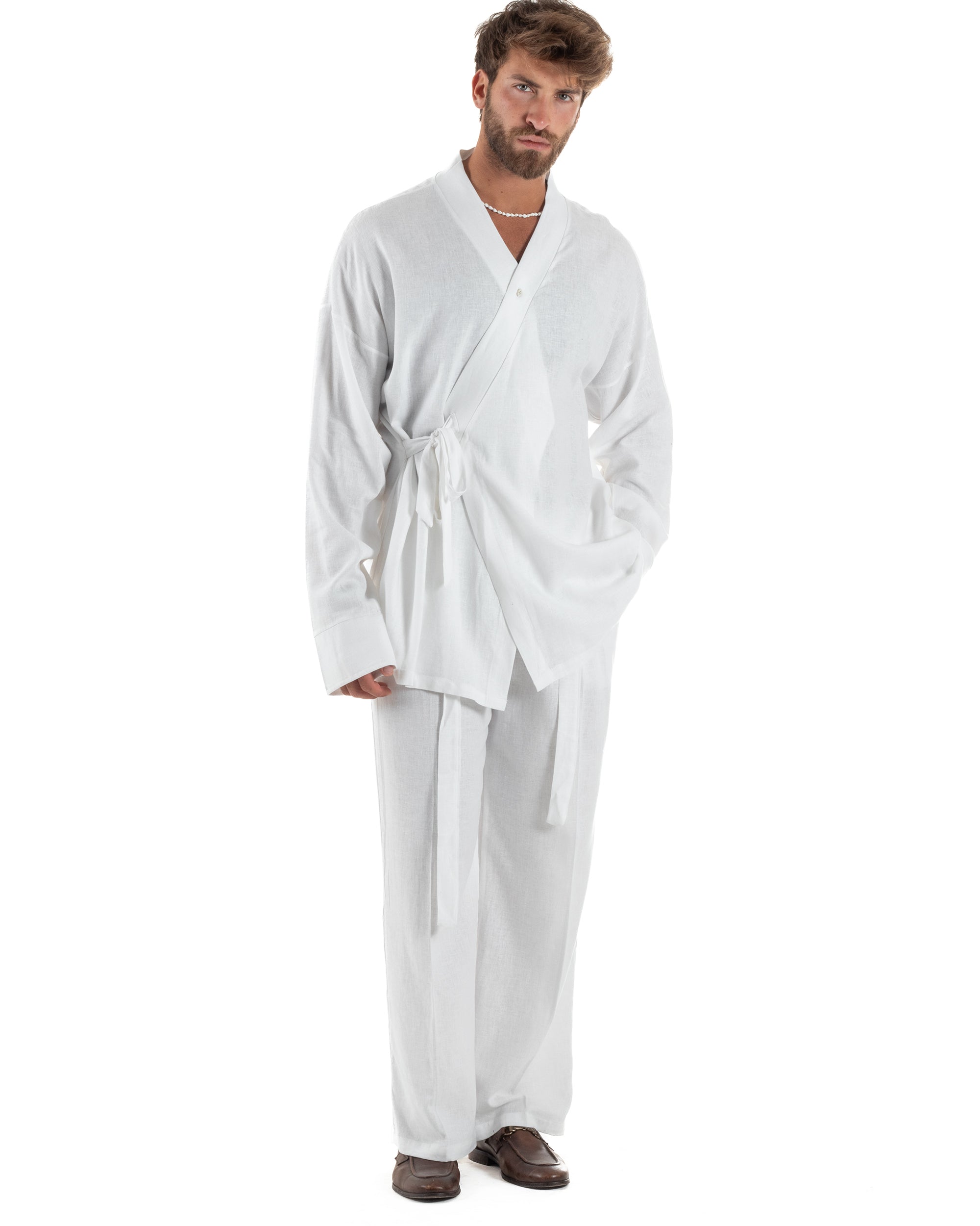 Men's Tracksuit Set PolyCotton Print Warm Tracksuit Hoodie Elastic Pants White GIOSAL-OU2482A
