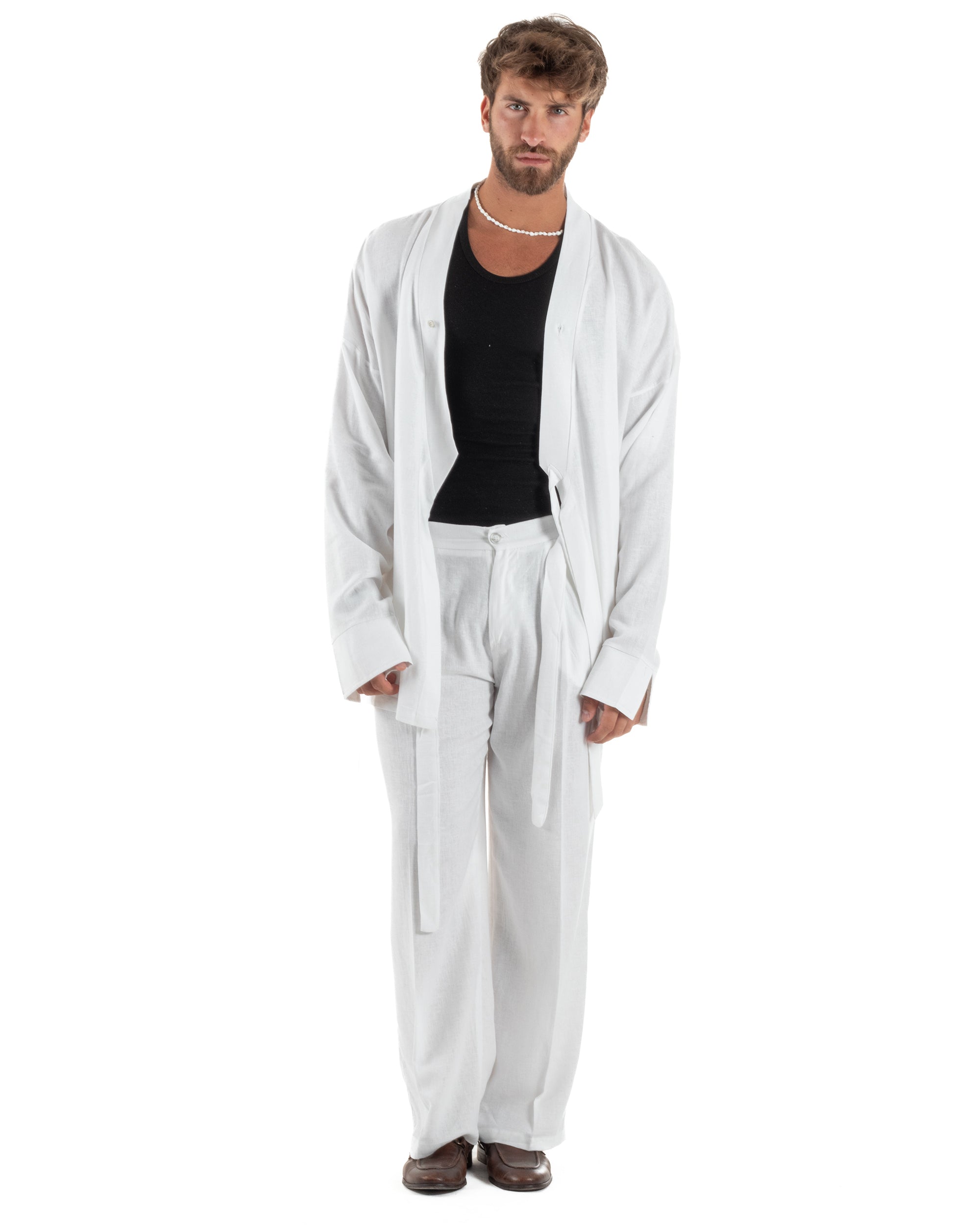 Men's Tracksuit Set PolyCotton Print Warm Tracksuit Hoodie Elastic Pants White GIOSAL-OU2482A