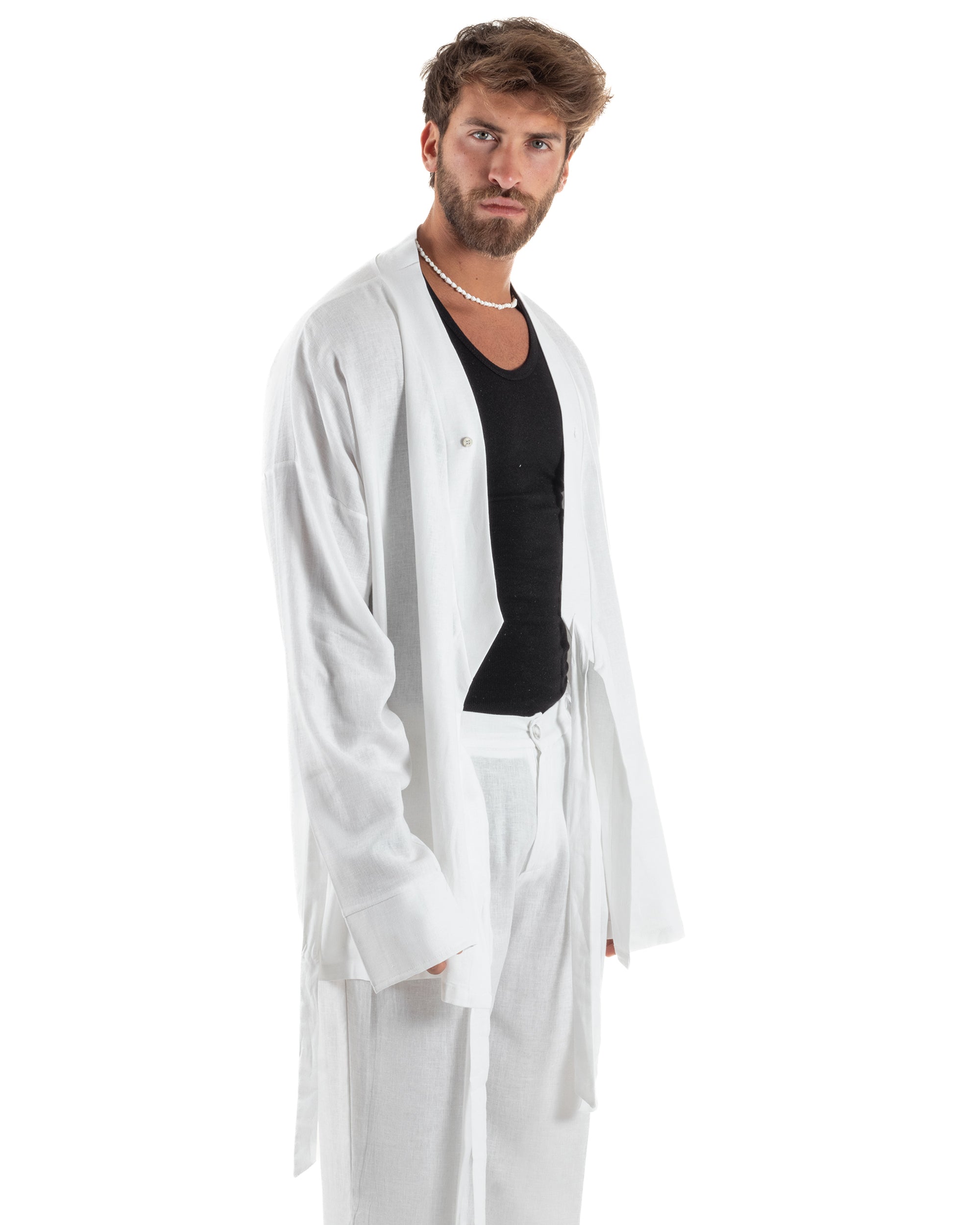 Men's Tracksuit Set PolyCotton Print Warm Tracksuit Hoodie Elastic Pants White GIOSAL-OU2482A