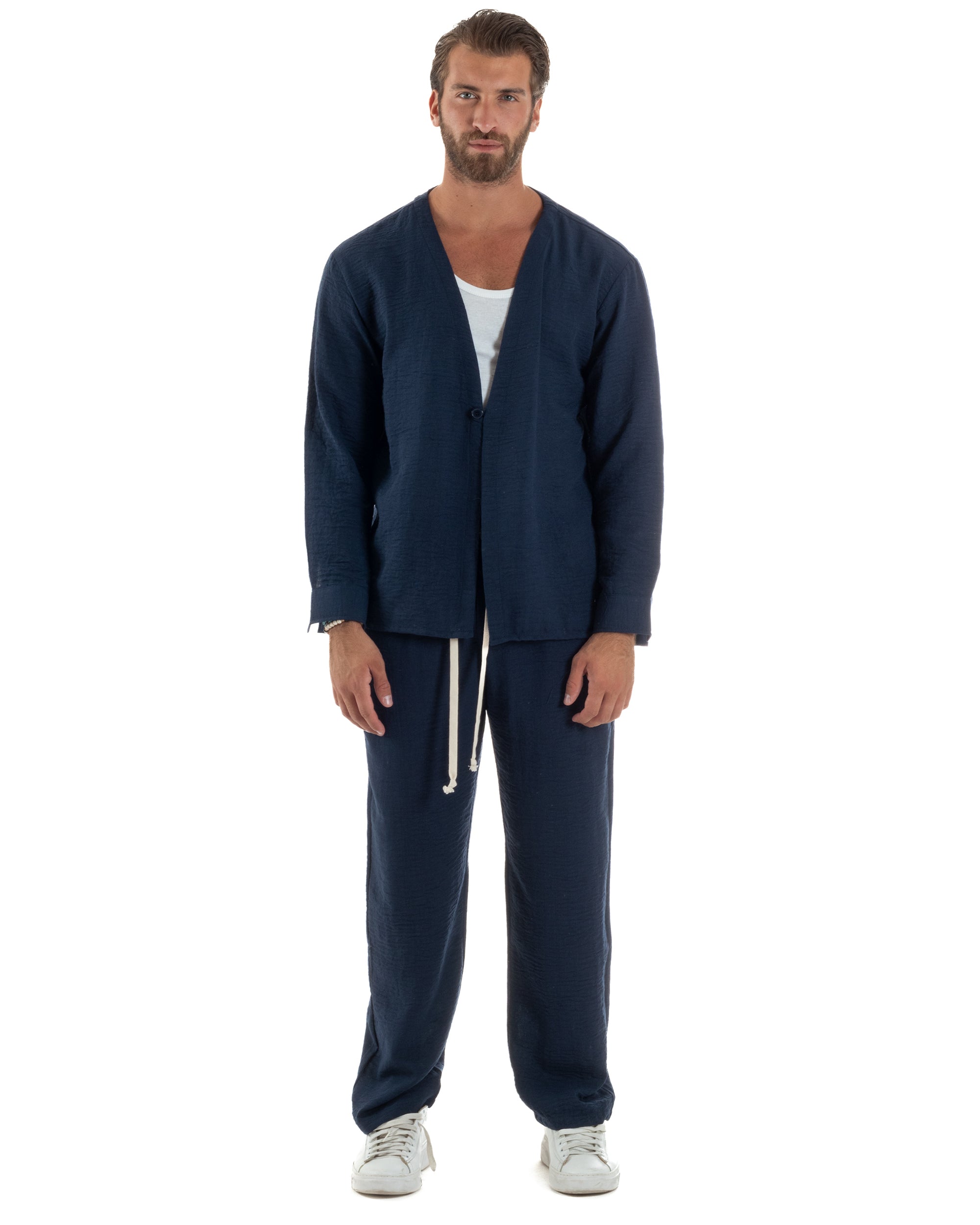 Coordinato Viscosa Fiammato Giacca Senza Rever Pantaloni Baggy OU2526A