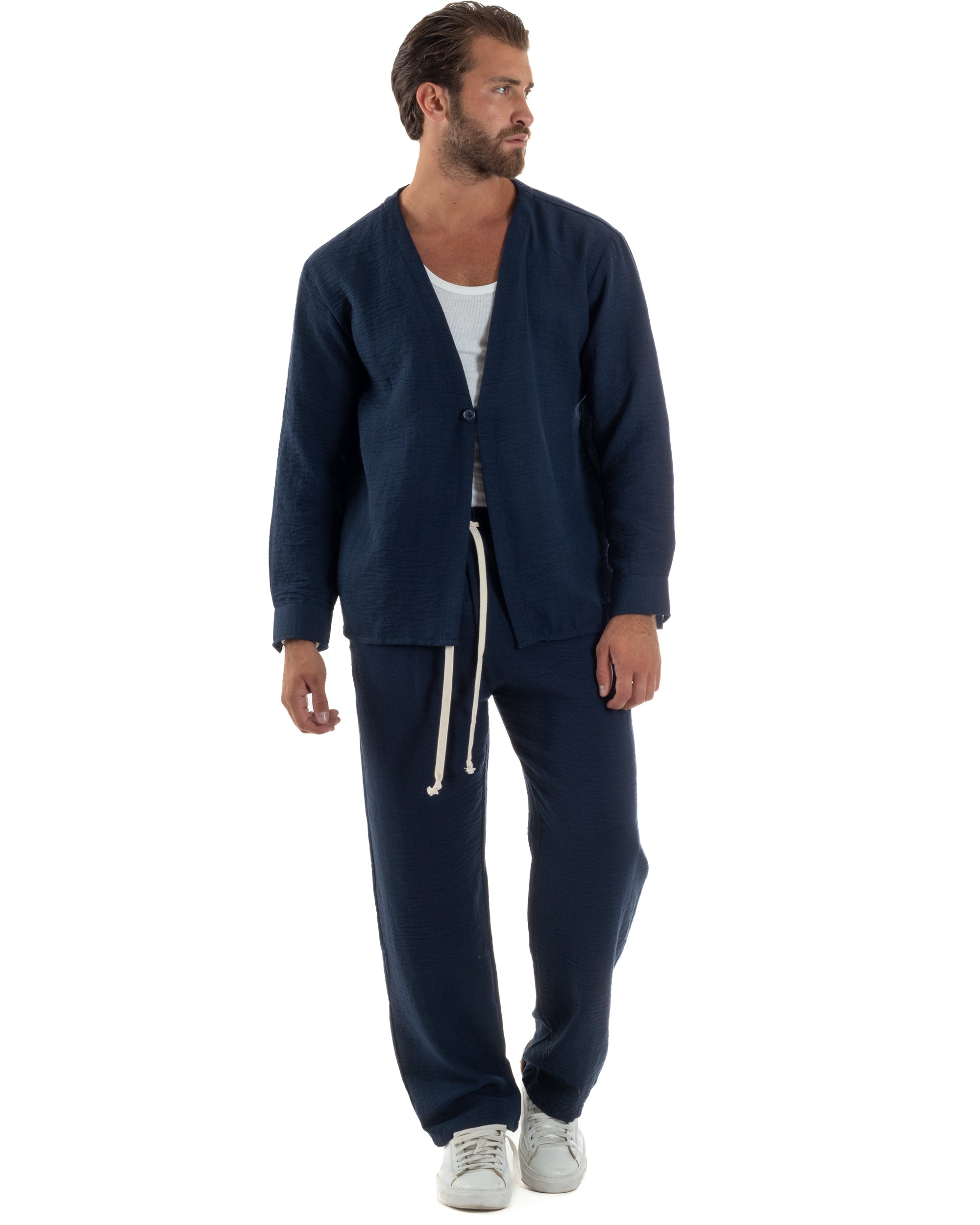 Coordinato Viscosa Fiammato Giacca Senza Rever Pantaloni Baggy OU2526A