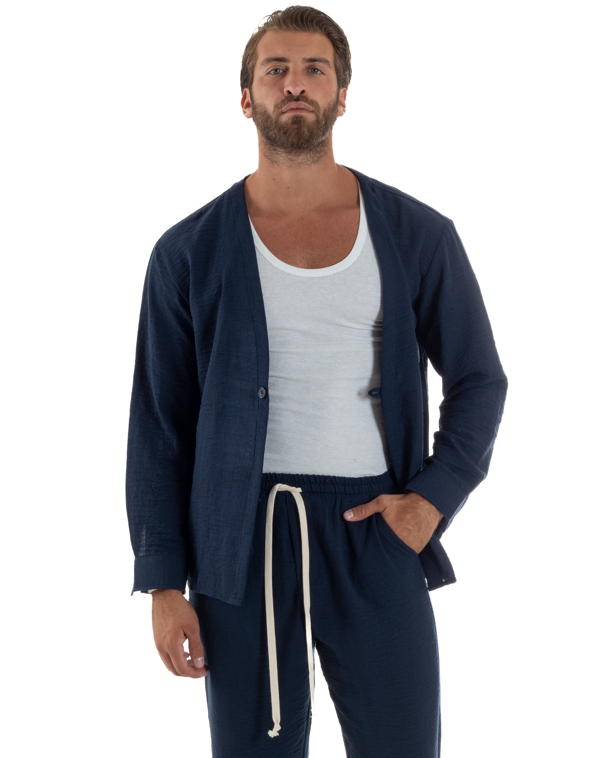 Coordinato Viscosa Fiammato Giacca Senza Rever Pantaloni Baggy OU2526A