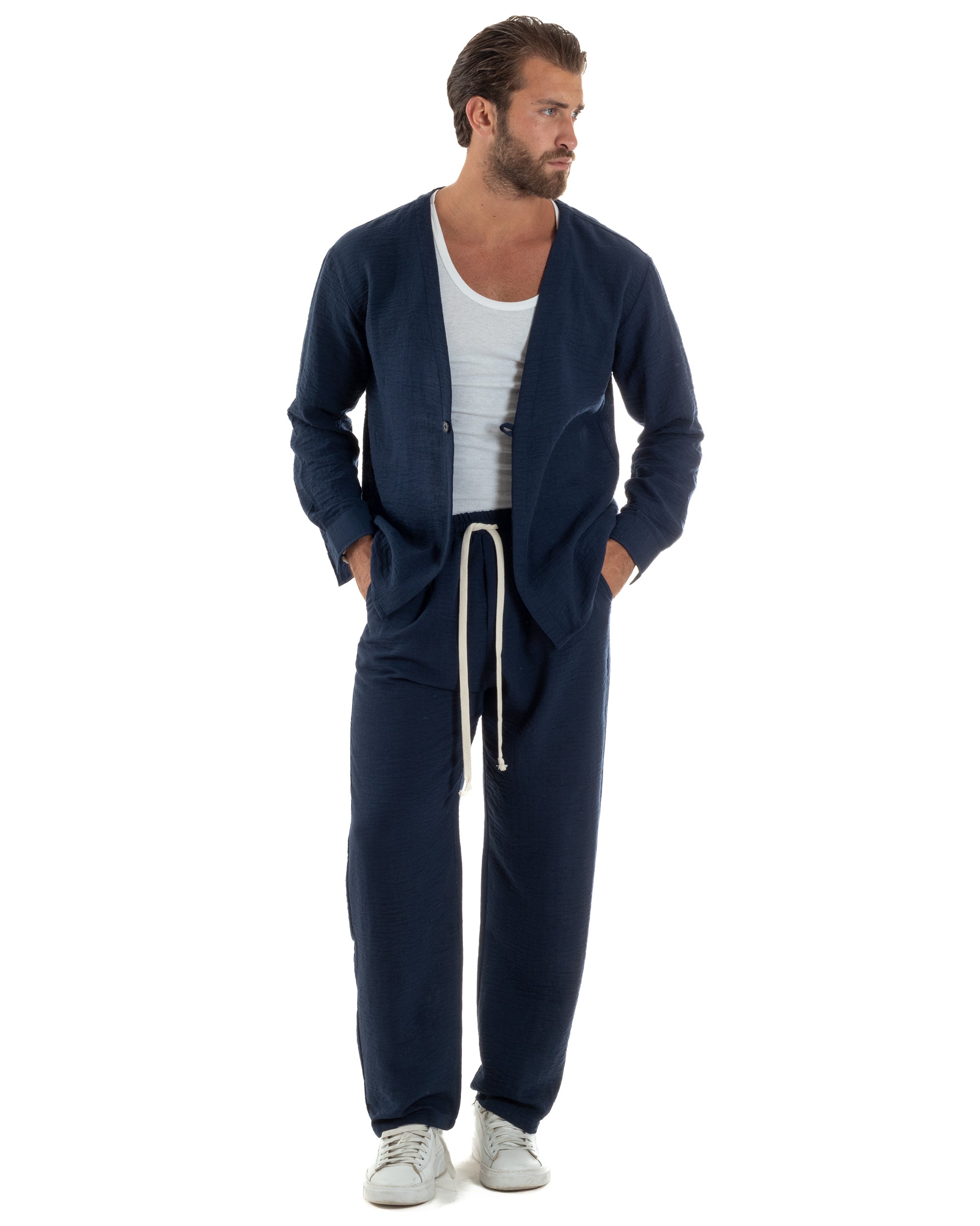 Coordinato Viscosa Fiammato Giacca Senza Rever Pantaloni Baggy OU2526A