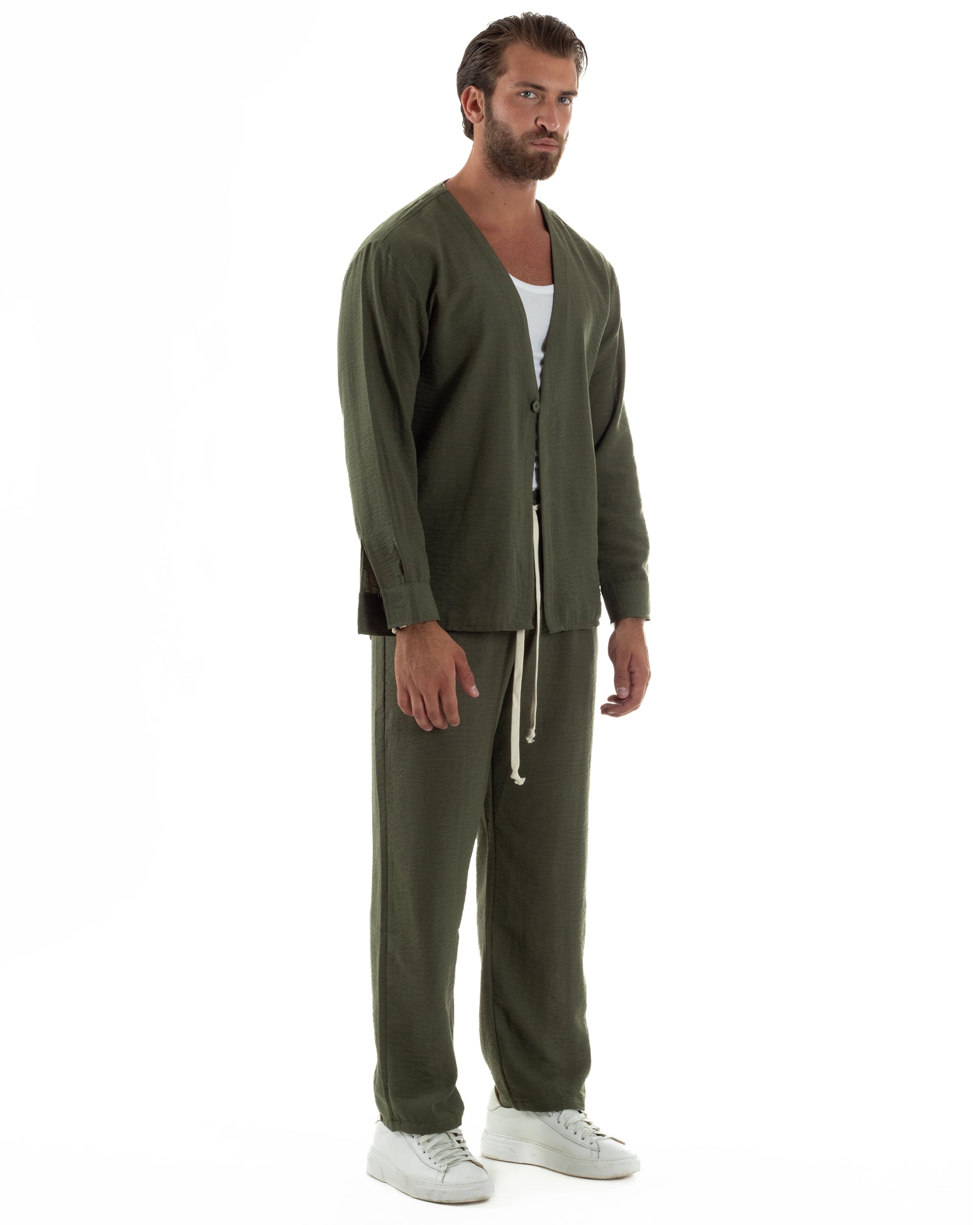 Coordinato Viscosa Fiammato Giacca Coreana Scollo V Pantaloni Baggy OU2527A