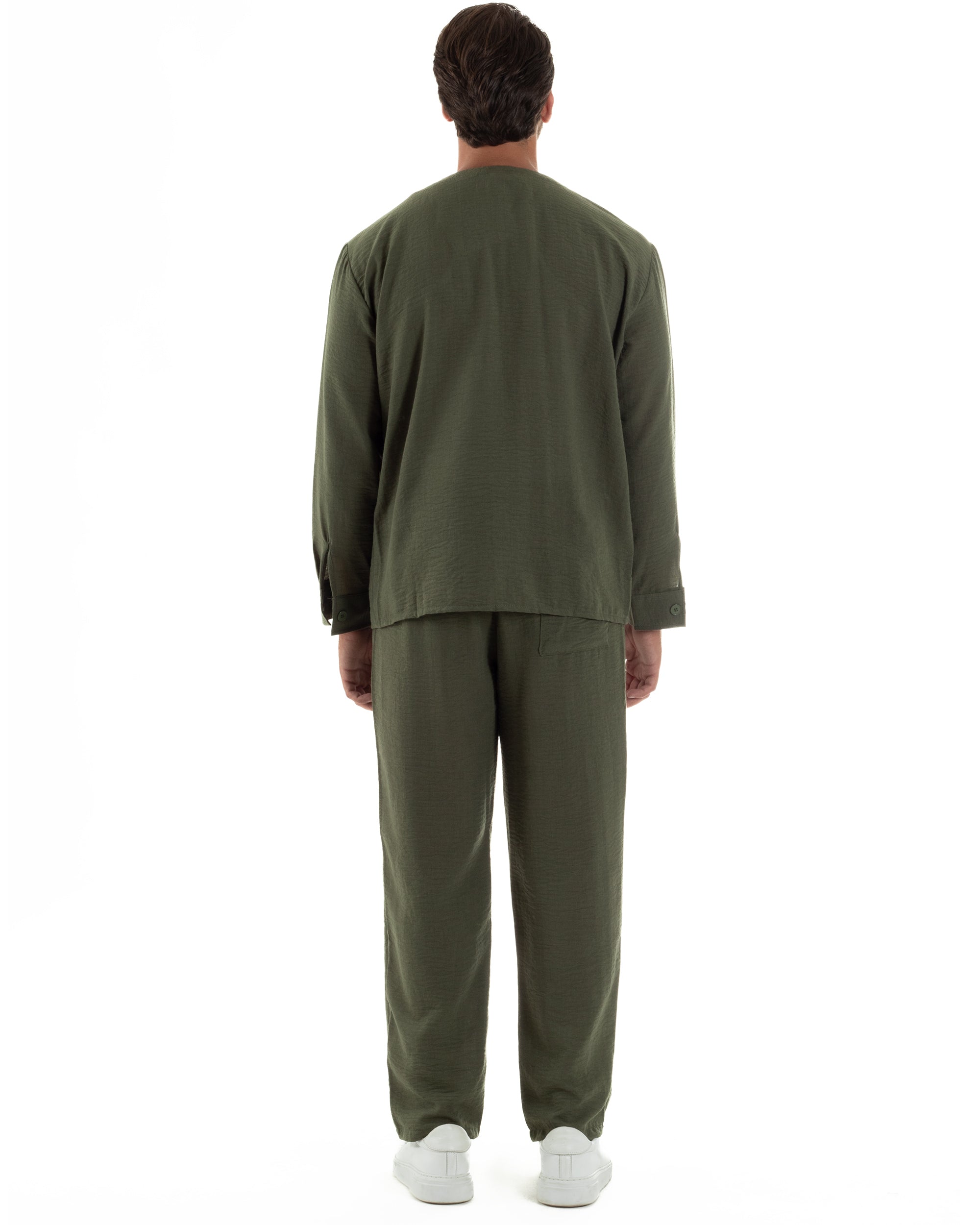 Coordinato Viscosa Fiammato Giacca Coreana Scollo V Pantaloni Baggy OU2527A