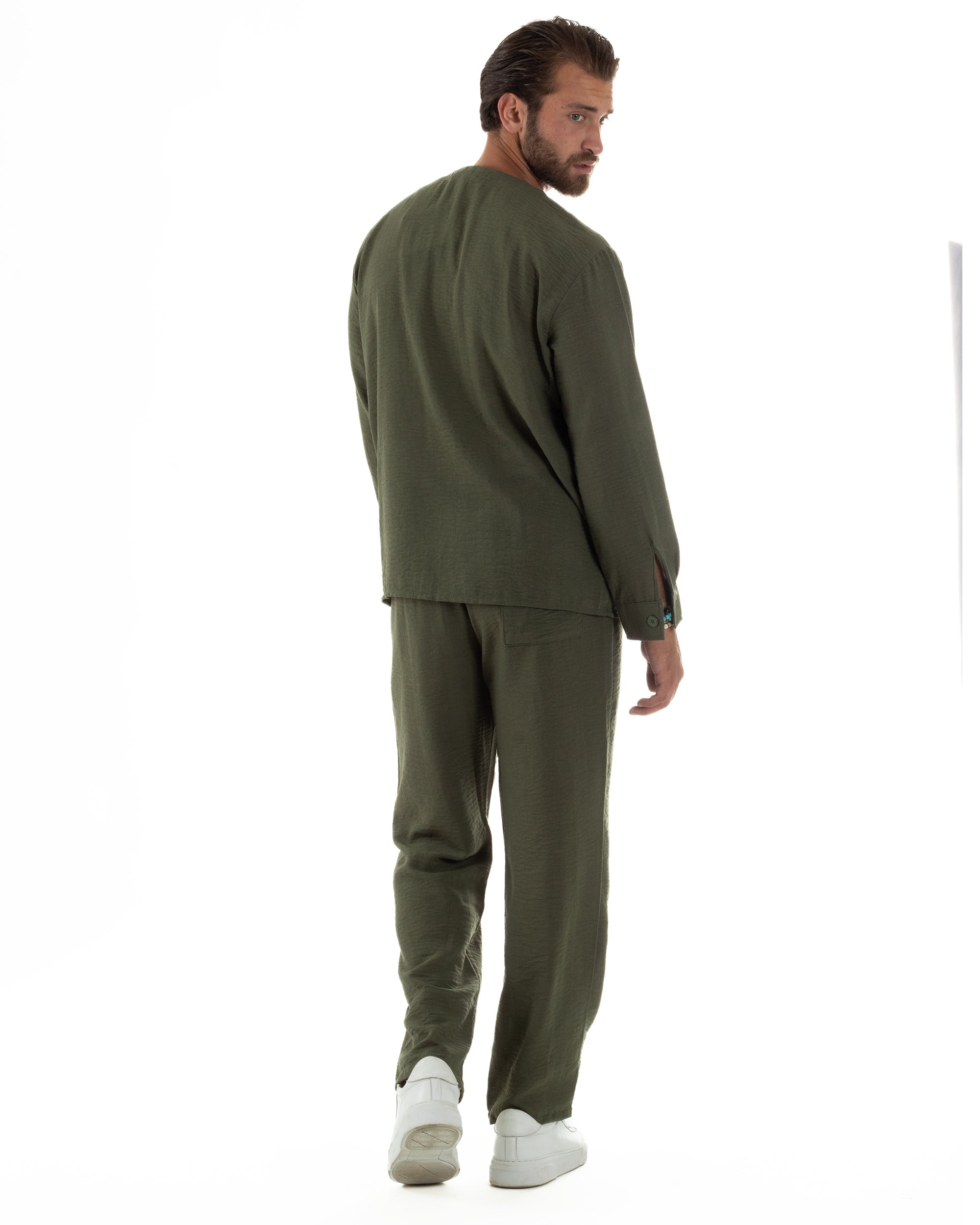 Coordinato Viscosa Fiammato Giacca Coreana Scollo V Pantaloni Baggy OU2527A