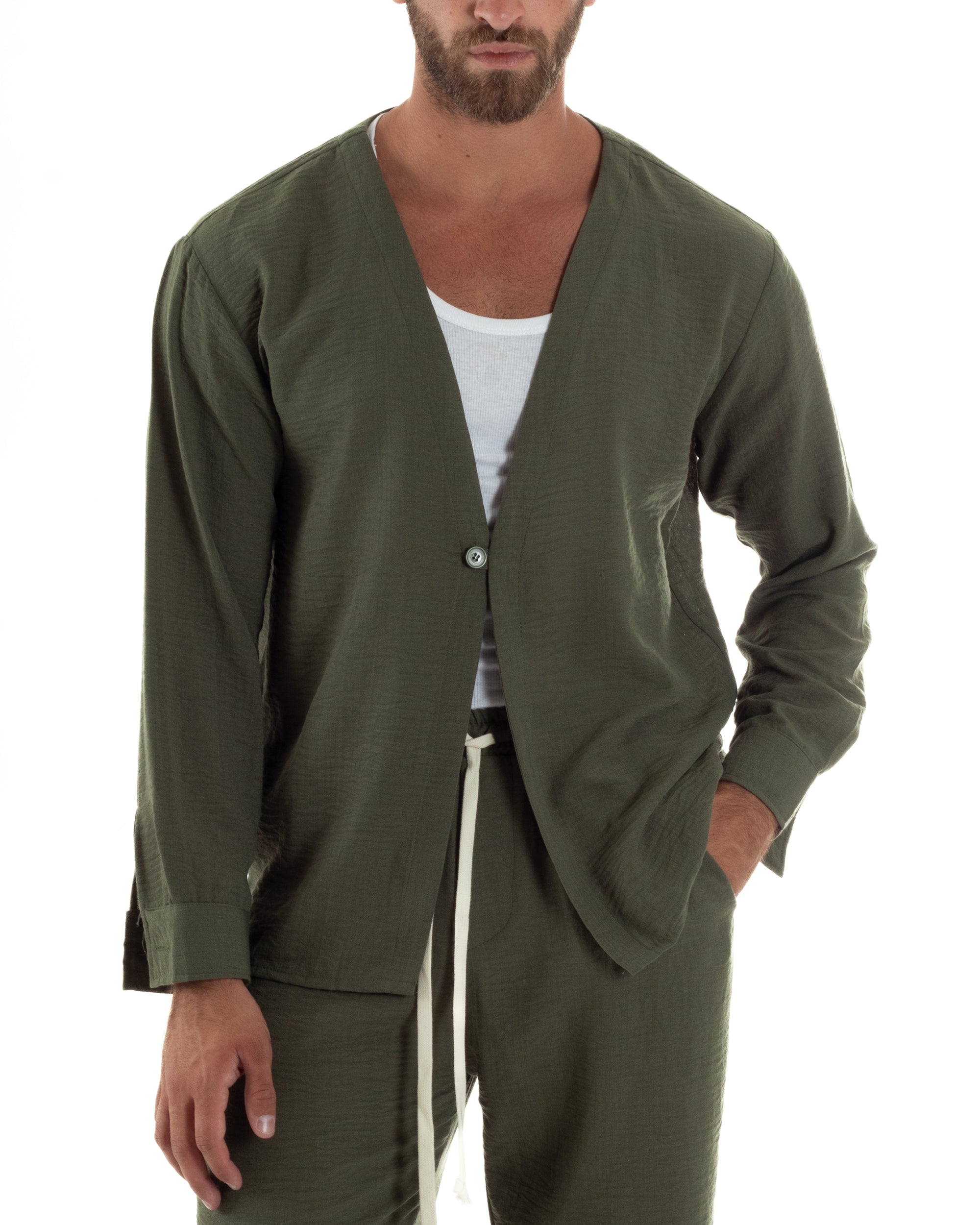 Coordinato Viscosa Fiammato Giacca Coreana Scollo V Pantaloni Baggy OU2527A