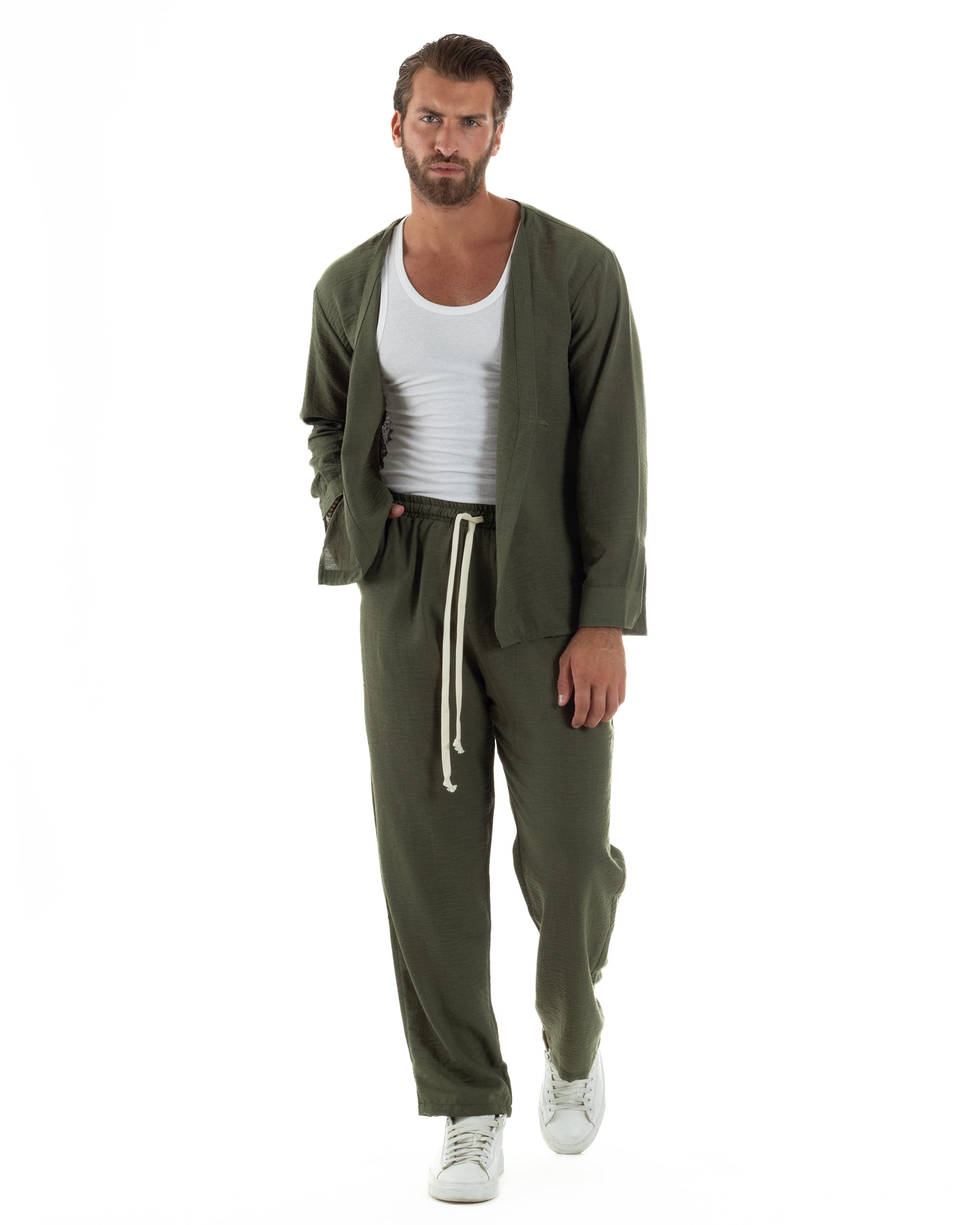 Coordinato Viscosa Fiammato Giacca Senza Rever Pantaloni Baggy OU2527A