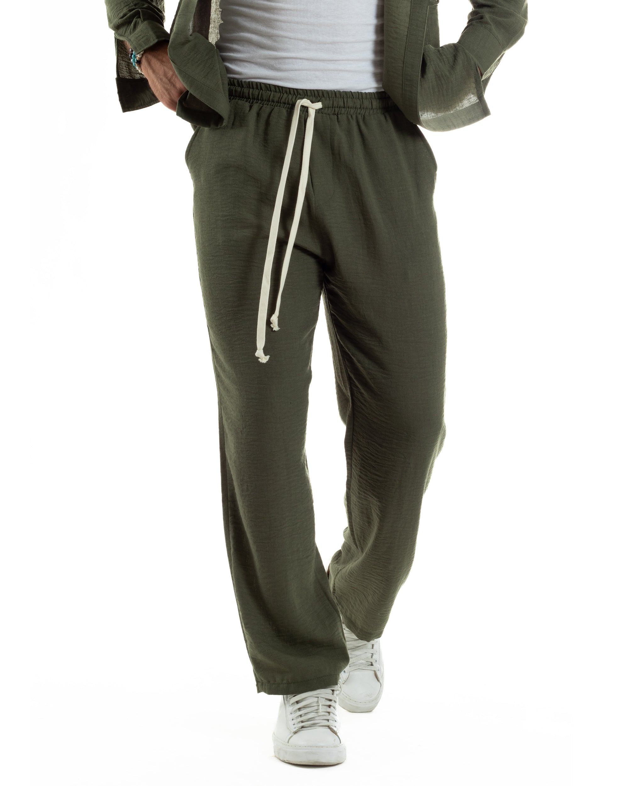 Coordinato Viscosa Fiammato Giacca Coreana Scollo V Pantaloni Baggy OU2527A