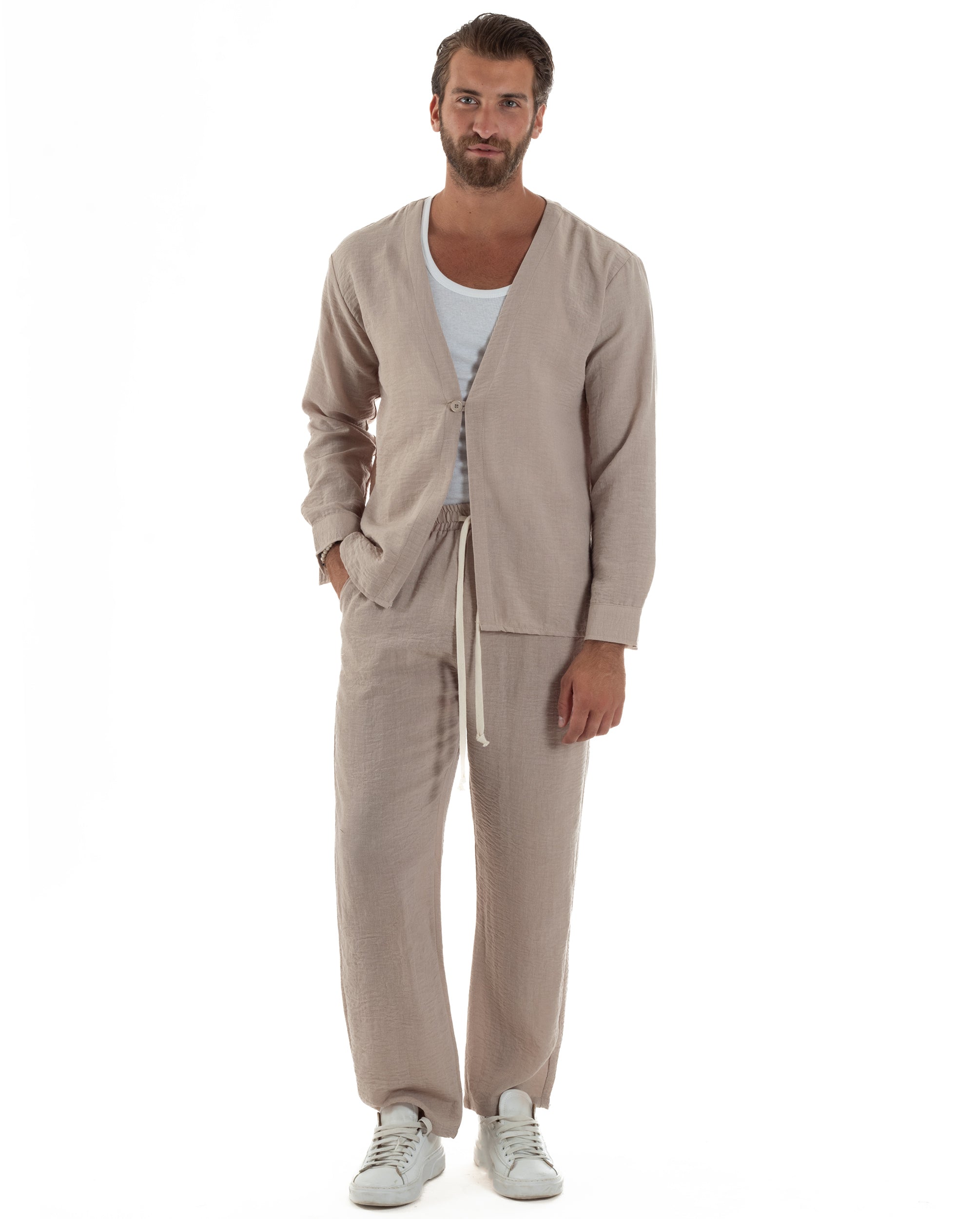 Coordinato Viscosa Fiammato Giacca Senza Rever Pantaloni Baggy OU2528A