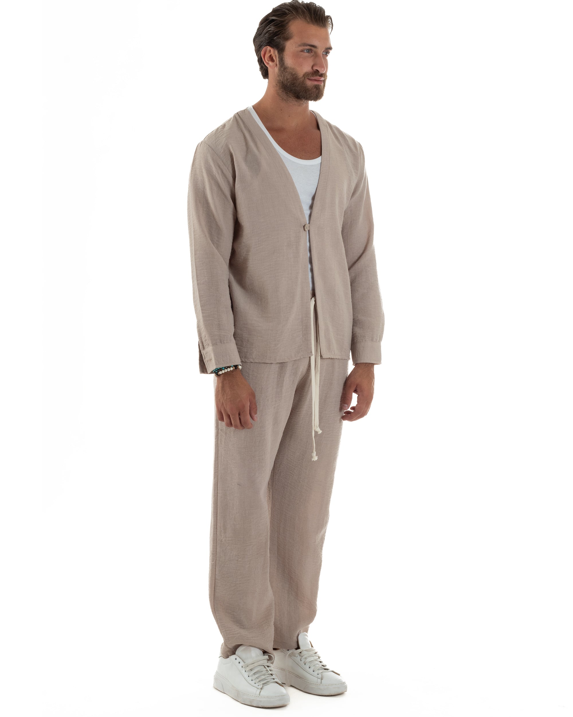 Coordinato Viscosa Fiammato Giacca Senza Rever Pantaloni Baggy OU2528A