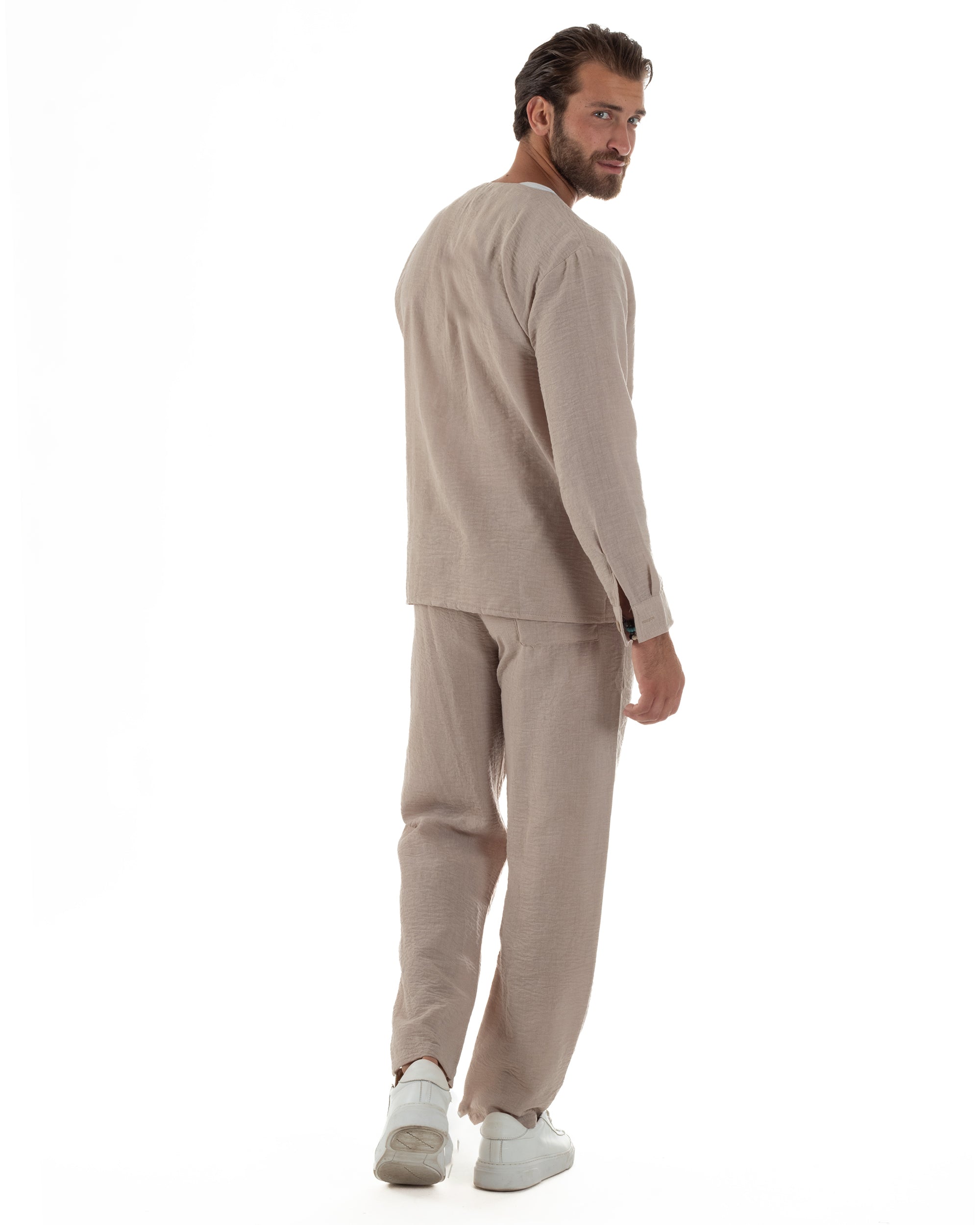 Coordinato Viscosa Fiammato Giacca Senza Rever Pantaloni Baggy OU2528A