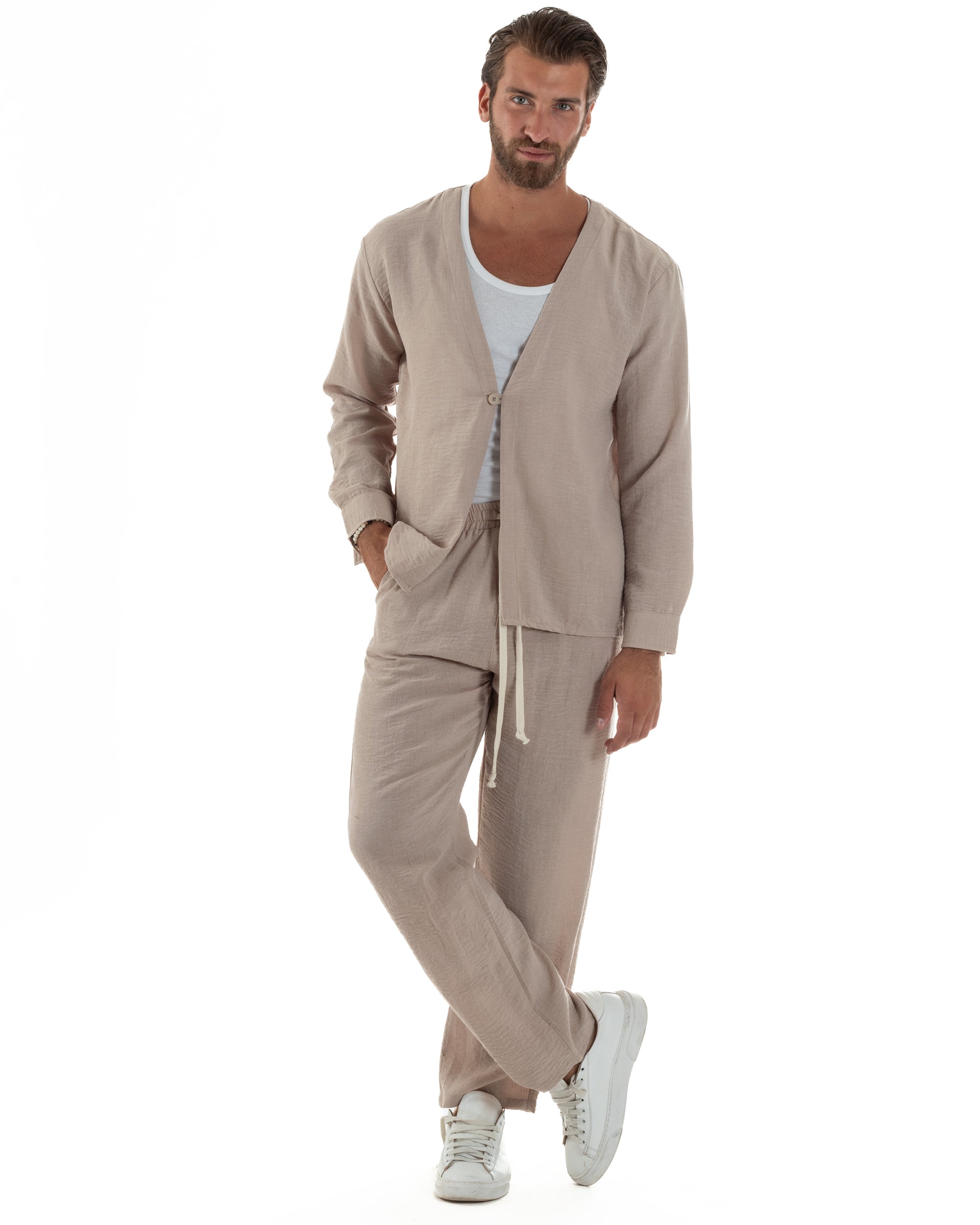 Coordinato Viscosa Fiammato Giacca Senza Rever Pantaloni Baggy OU2528A