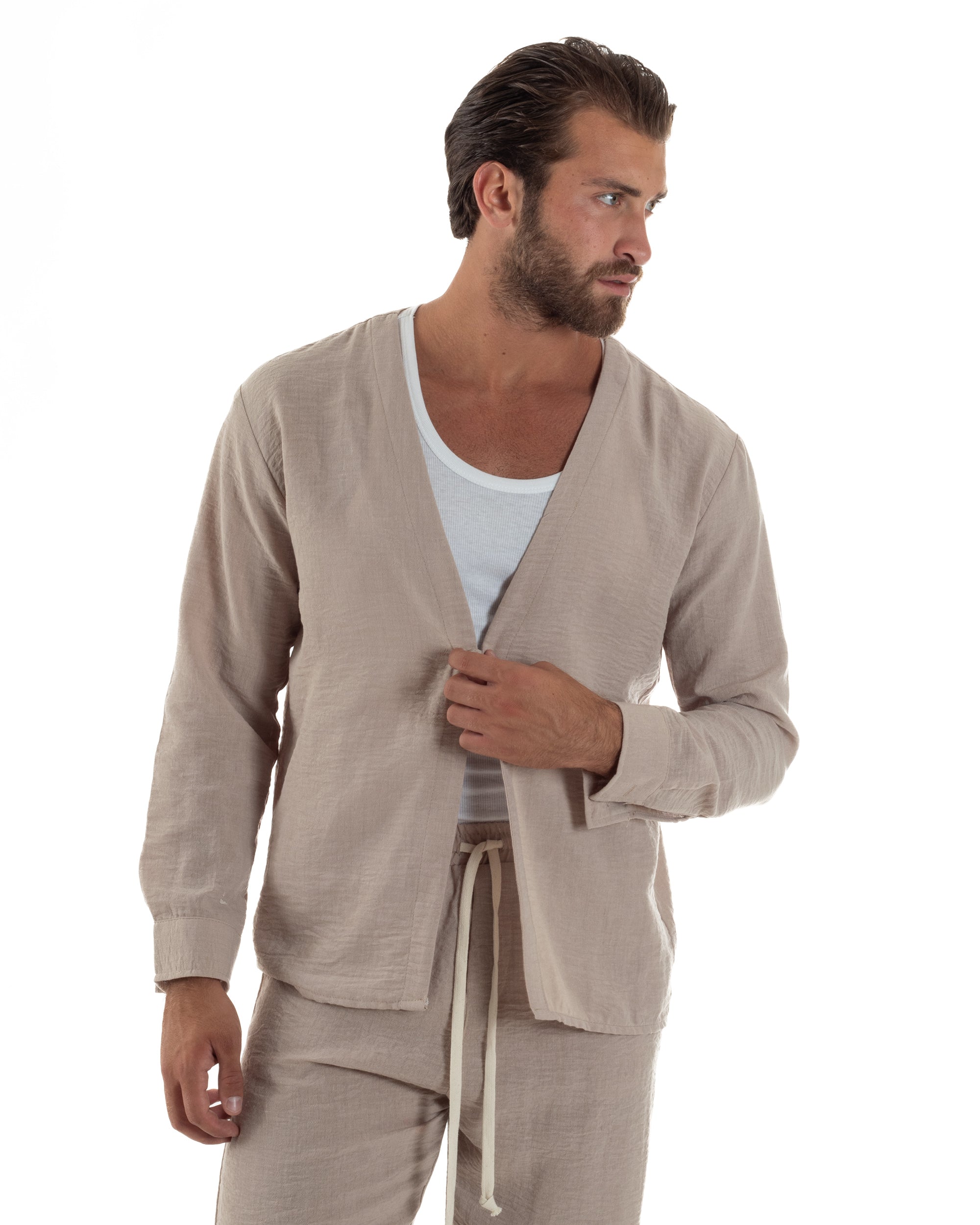 Coordinato Viscosa Fiammato Giacca Senza Rever Pantaloni Baggy OU2528A