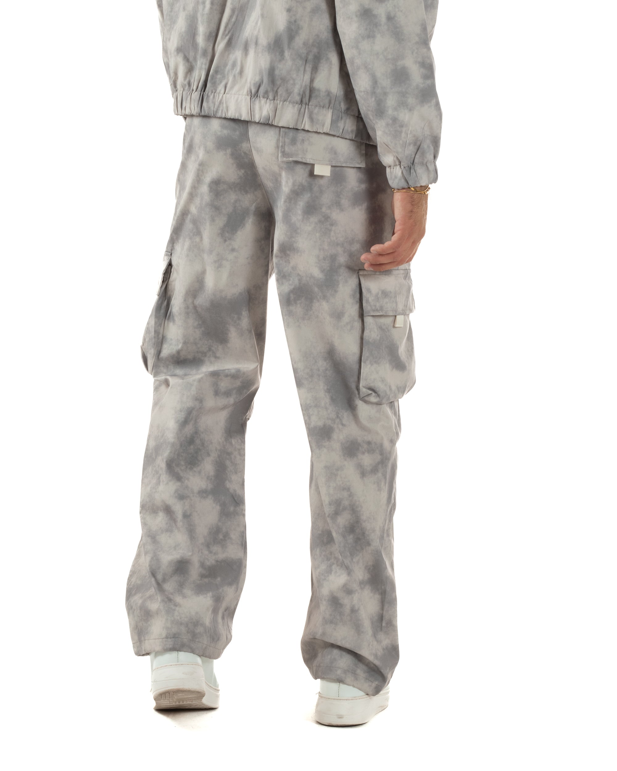 Coordinato Tuta Giacca Giubbotto Pantaloni Baggy Cargo Tie Dye Beige OU2529A