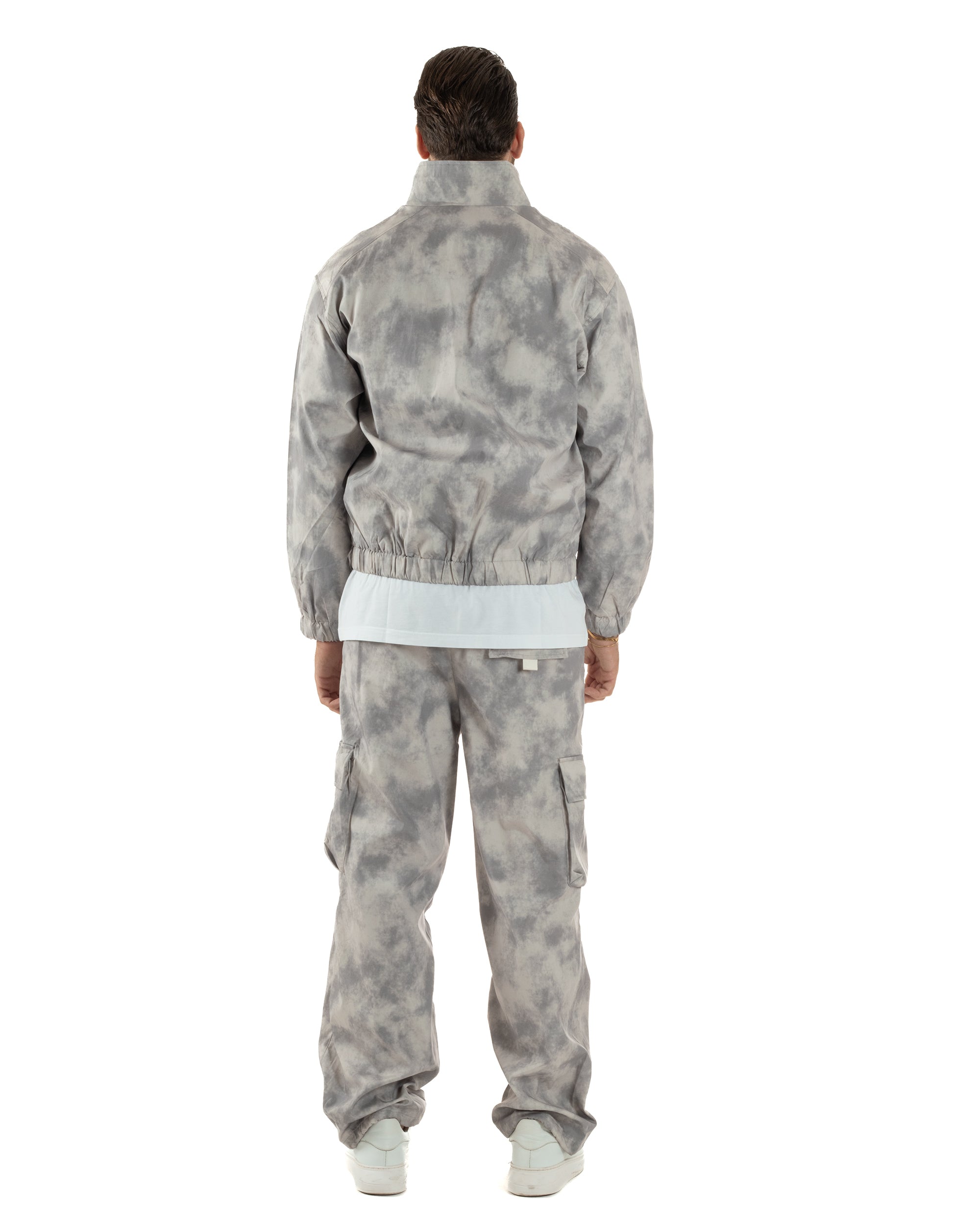 Coordinato Tuta Giacca Giubbotto Pantaloni Baggy Cargo Tie Dye Beige OU2529A