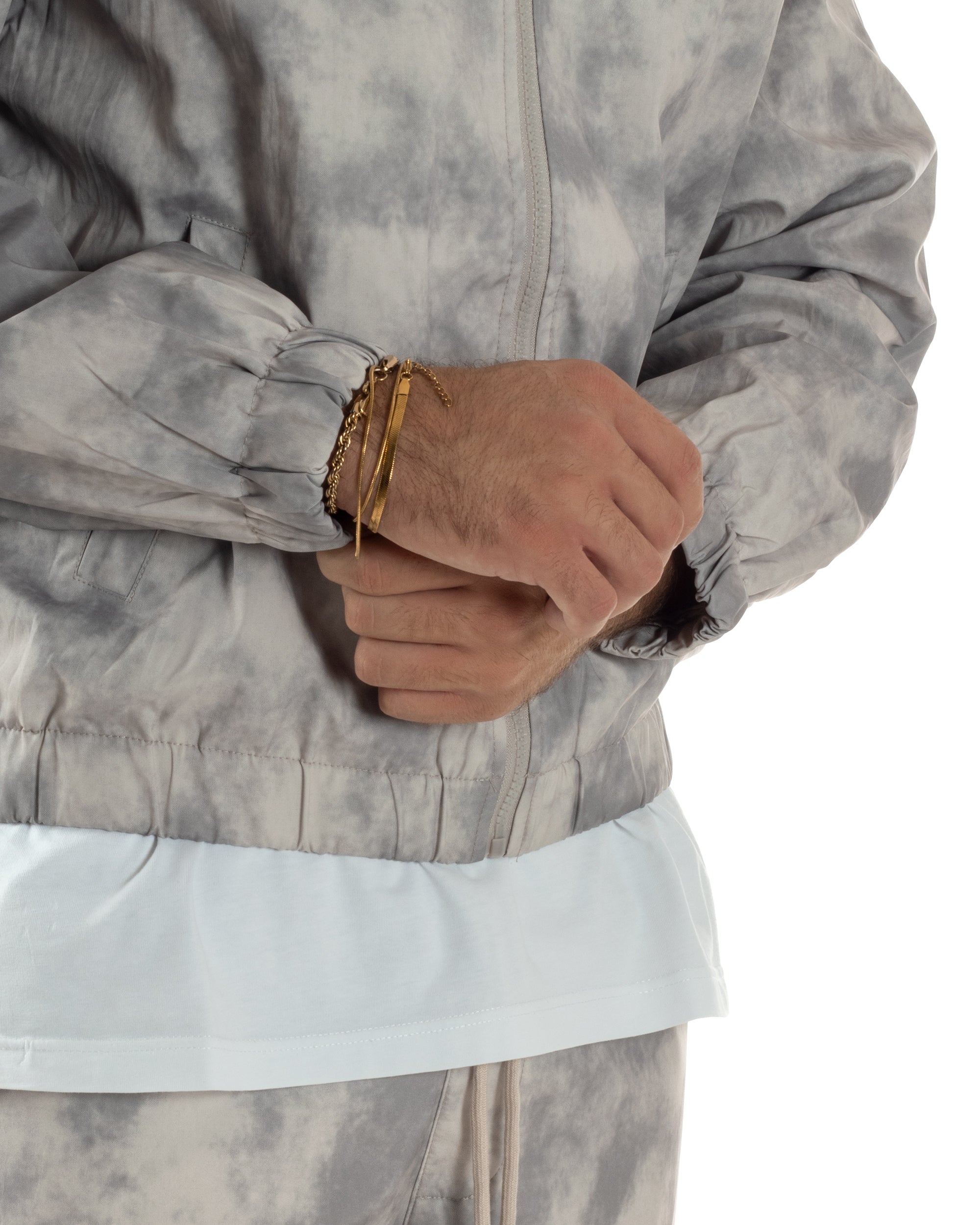 Coordinato Tuta Giacca Giubbotto Pantaloni Baggy Cargo Tie Dye Beige OU2529A