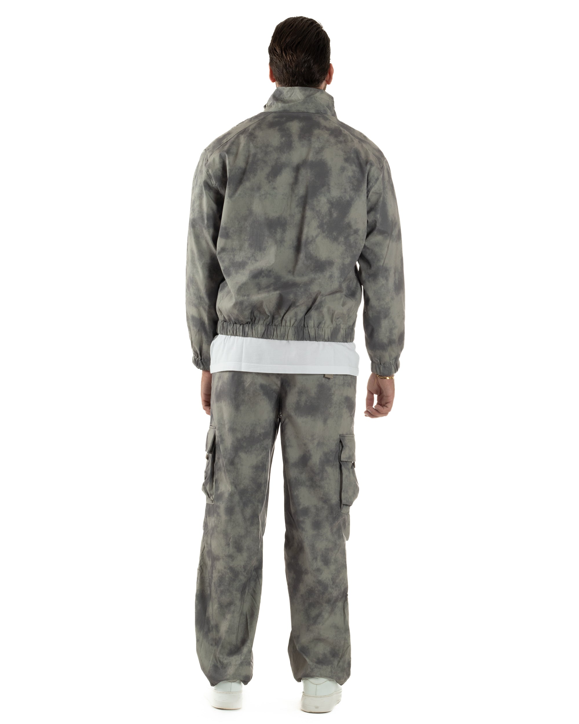 Coordinato Tuta Giacca Giubbotto Pantaloni Baggy Cargo Tie Dye Verde OU2530A