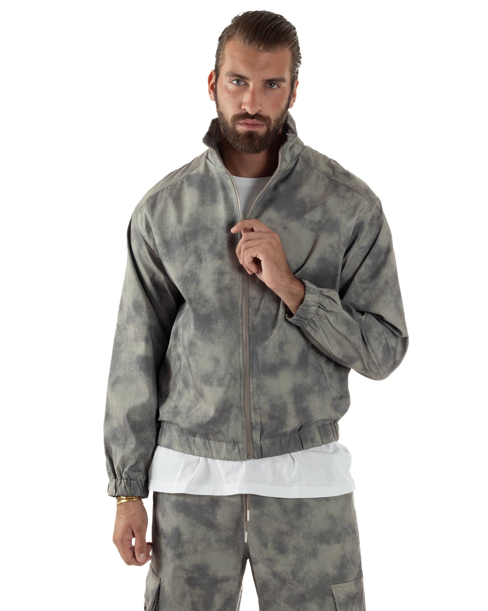 Coordinato Tuta Giacca Giubbotto Pantaloni Baggy Cargo Tie Dye Verde OU2530A