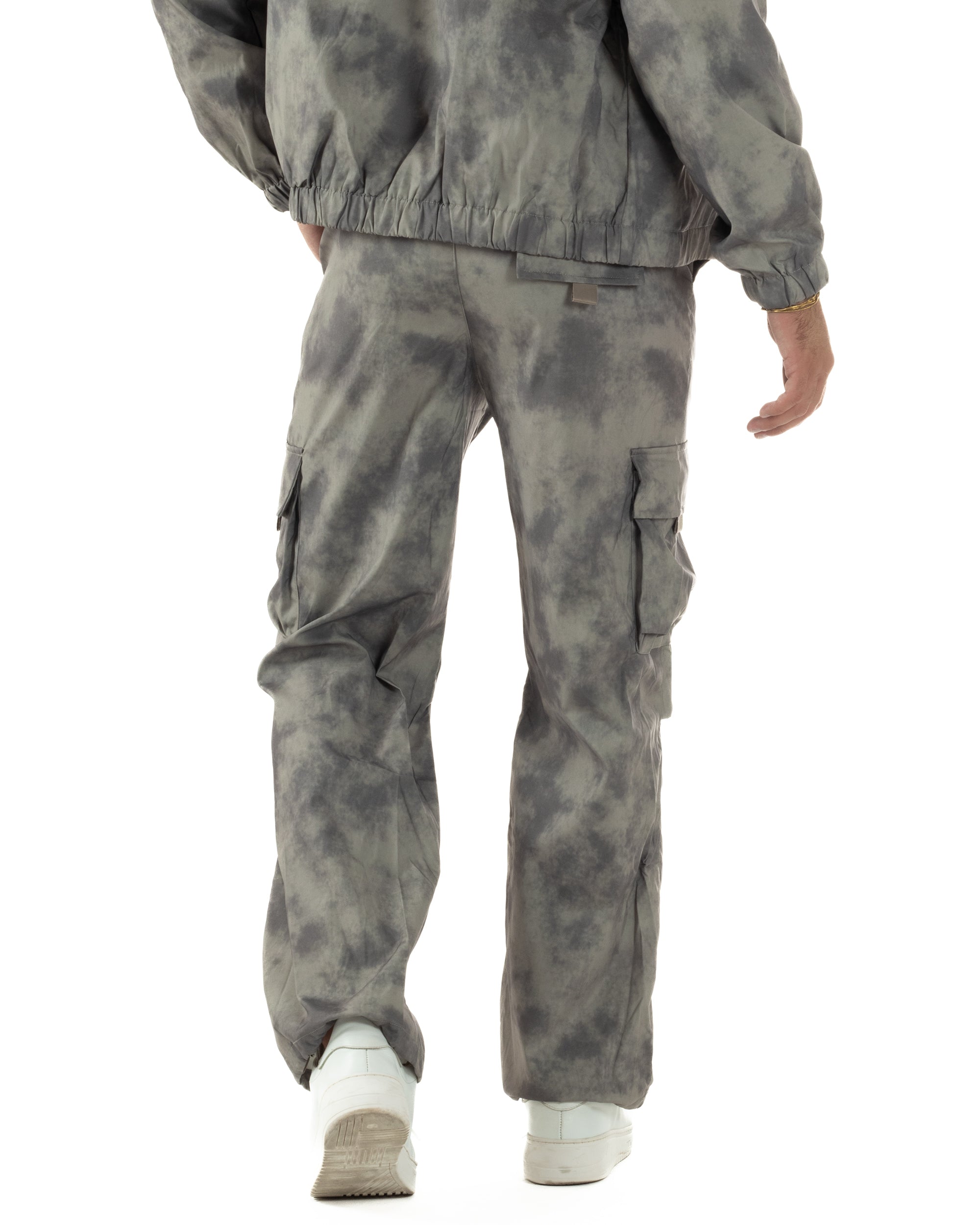 Coordinato Tuta Giacca Giubbotto Pantaloni Baggy Cargo Tie Dye Verde OU2530A
