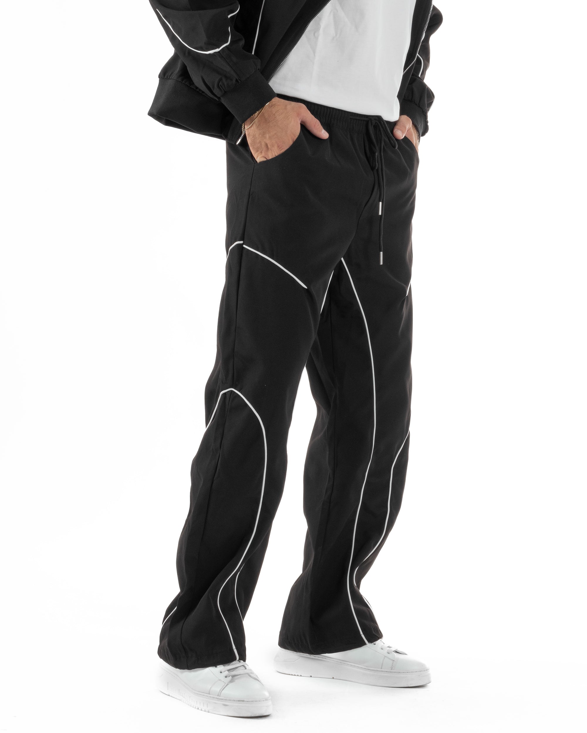 Coordinato Tuta Giacca Giubbotto Pantaloni Baggy Outfit Nero OU2531A