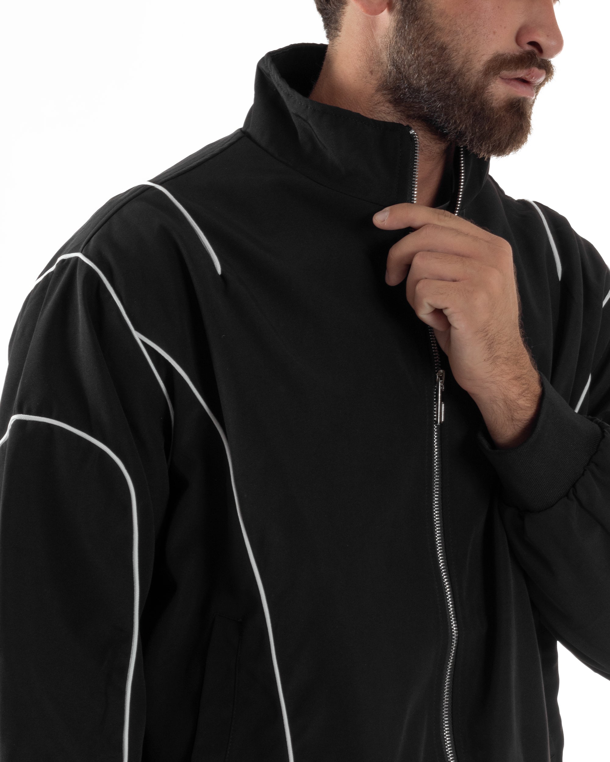 Coordinato Tuta Giacca Giubbotto Pantaloni Baggy Outfit Nero OU2531A