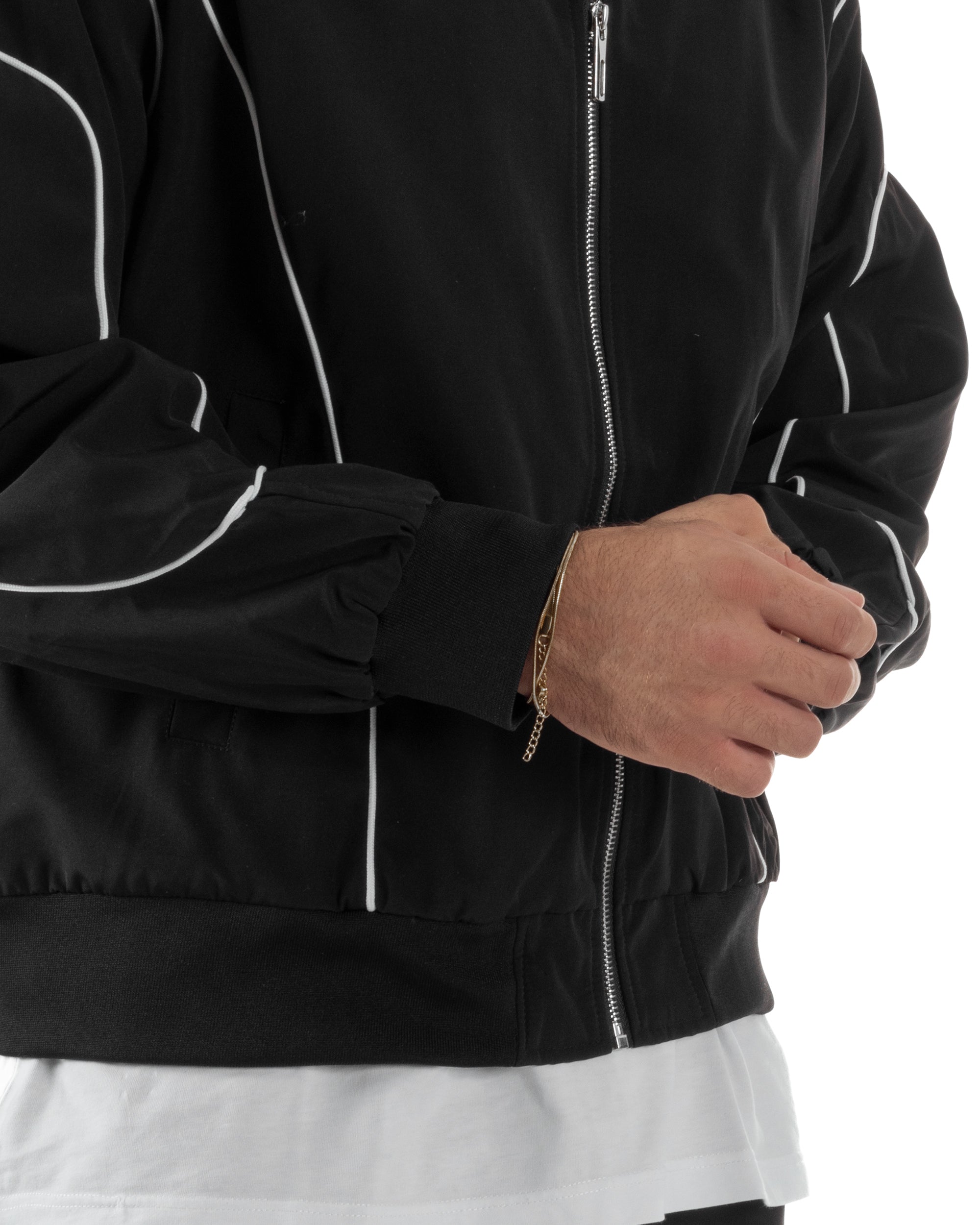 Coordinato Tuta Giacca Giubbotto Pantaloni Baggy Outfit Nero OU2531A