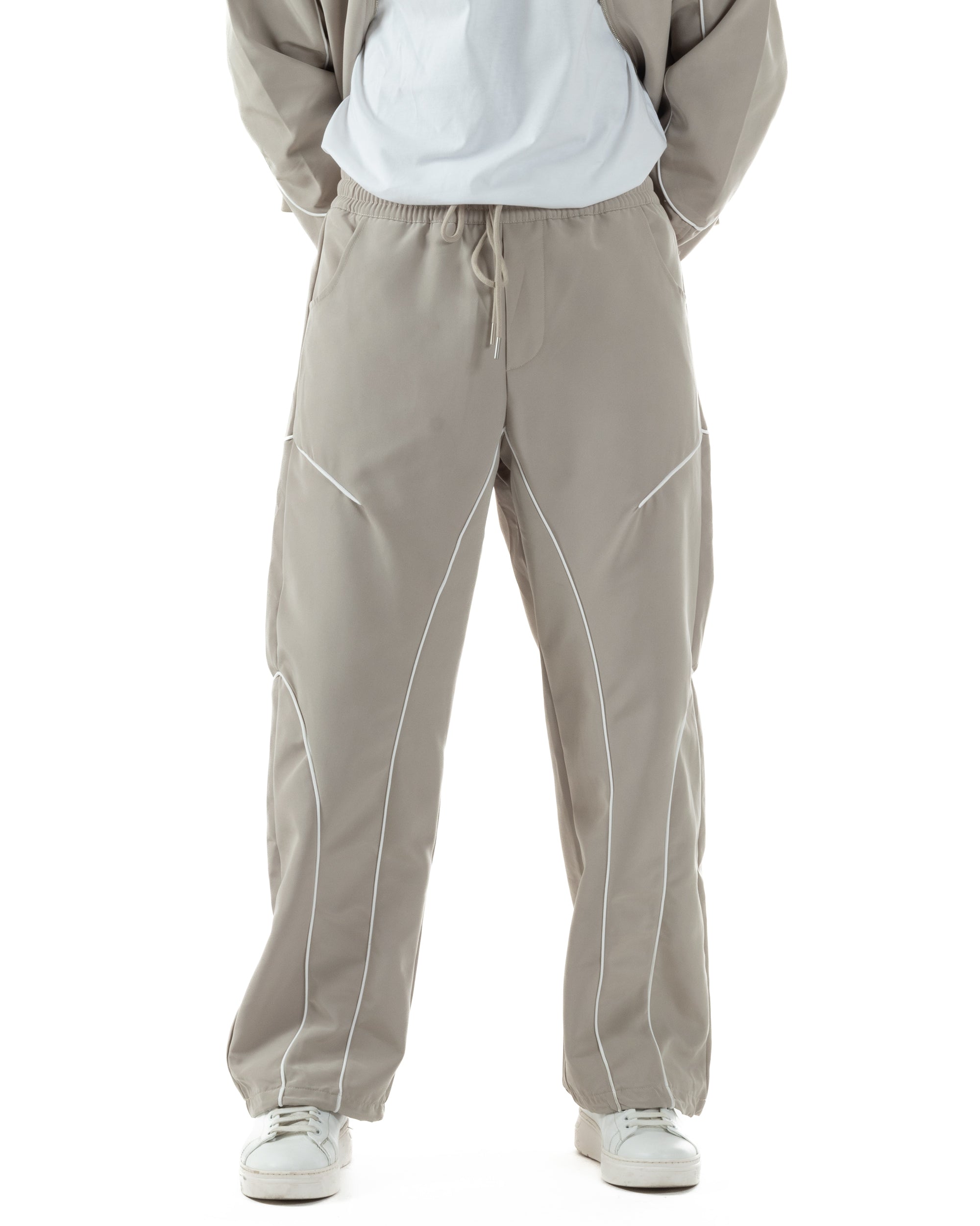 Coordinato Tuta Giacca Giubbotto Pantaloni Baggy Outfit Beige OU2532A