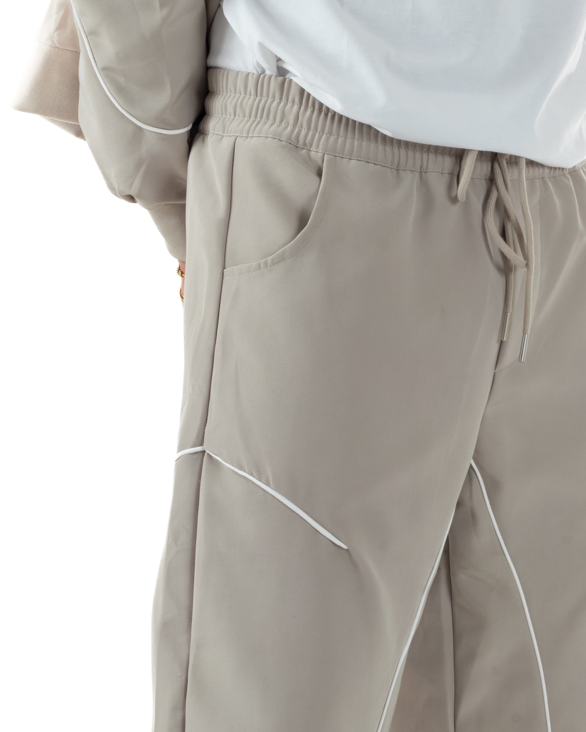 Coordinato Tuta Giacca Giubbotto Pantaloni Baggy Outfit Beige OU2532A