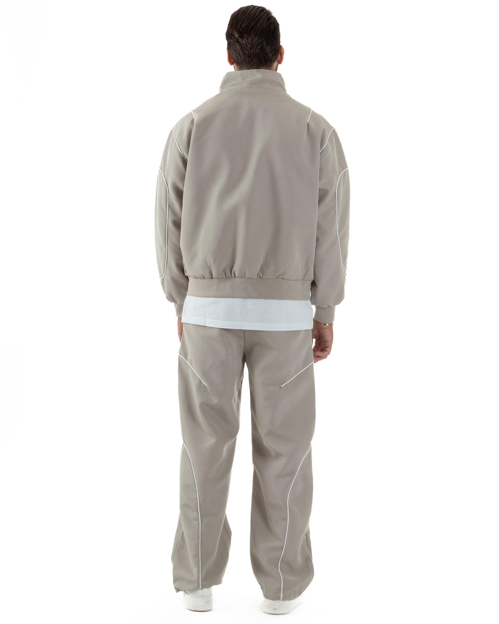 Coordinato Tuta Giacca Giubbotto Pantaloni Baggy Outfit Beige OU2532A