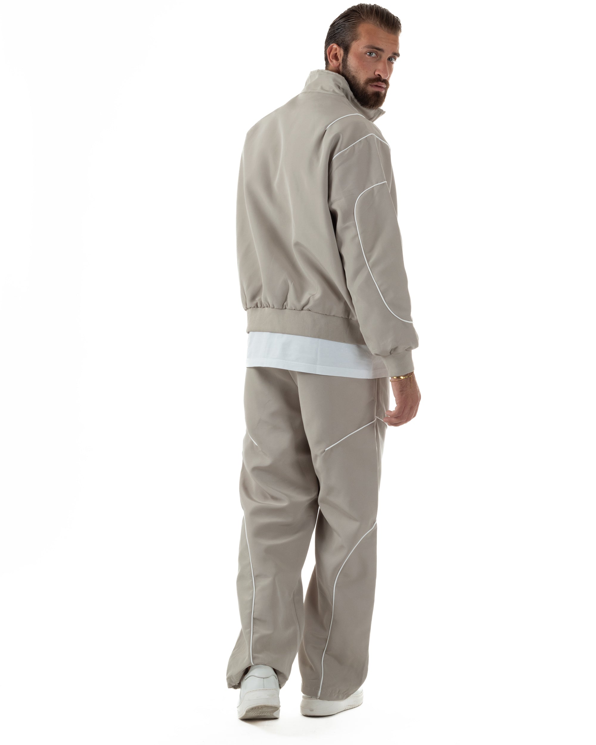 Coordinato Tuta Giacca Giubbotto Pantaloni Baggy Outfit Beige OU2532A