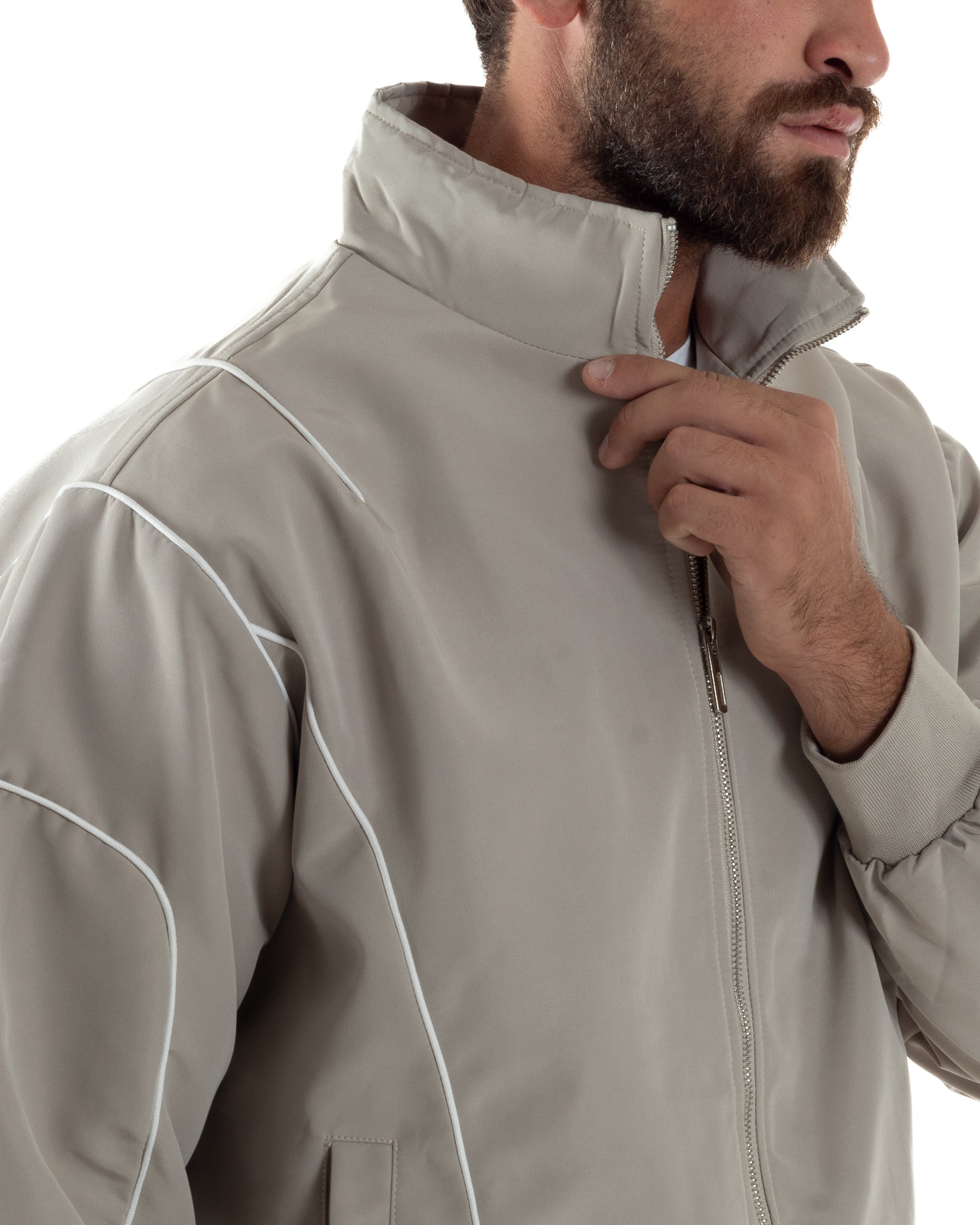 Coordinato Tuta Giacca Giubbotto Pantaloni Baggy Outfit Beige OU2532A