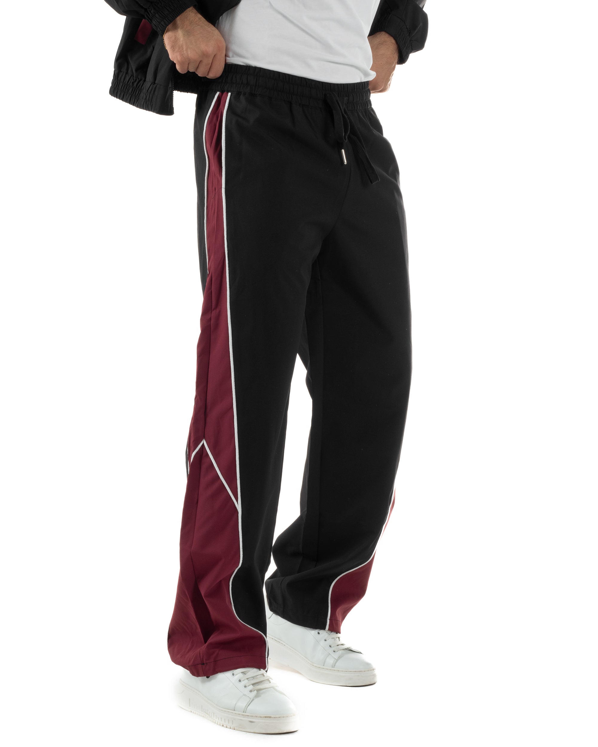 Coordinato Tuta Giacca Giubbotto Pantaloni Baggy Outfit Bicolore Nero OU2533A