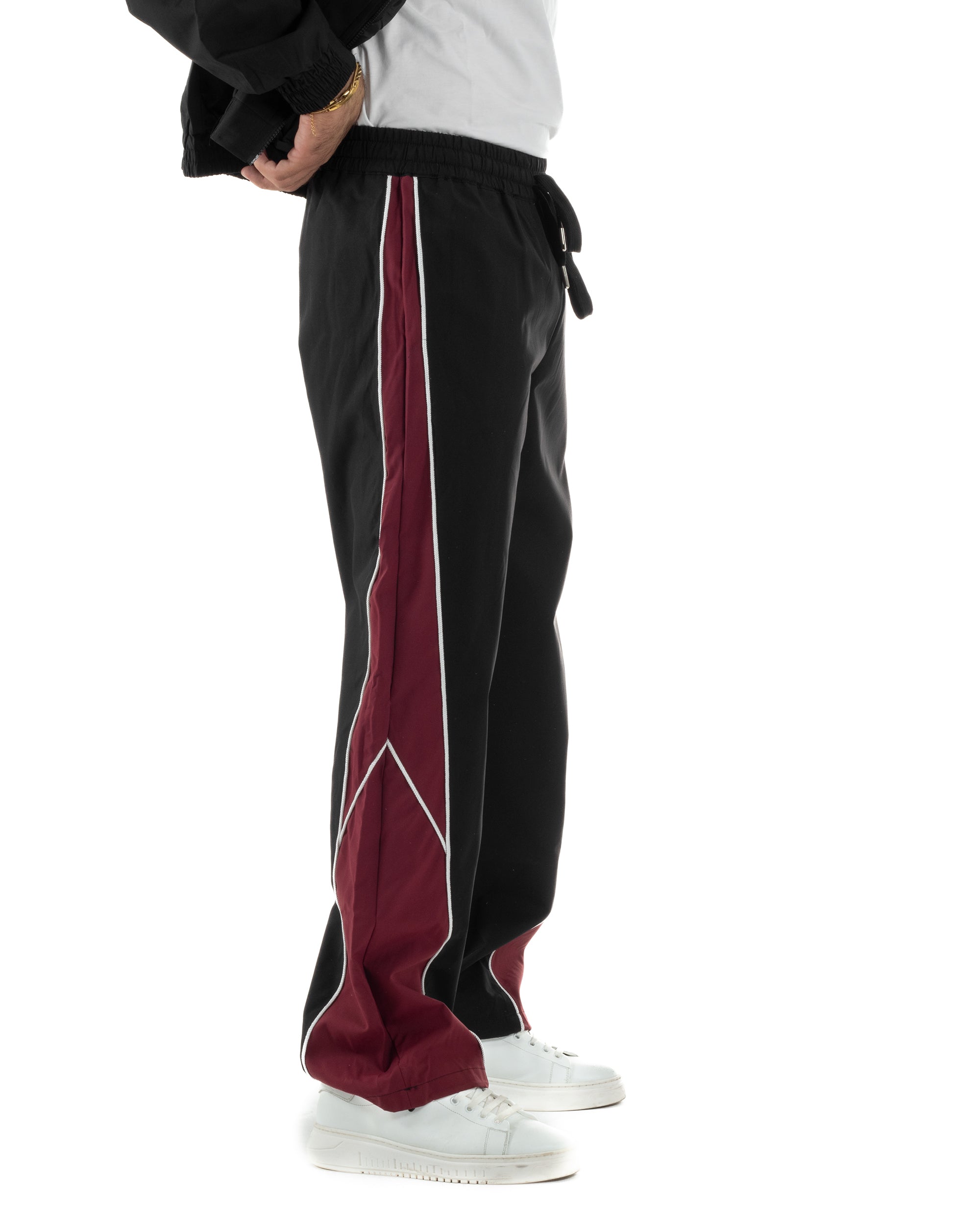 Coordinato Tuta Giacca Giubbotto Pantaloni Baggy Outfit Bicolore Nero OU2533A