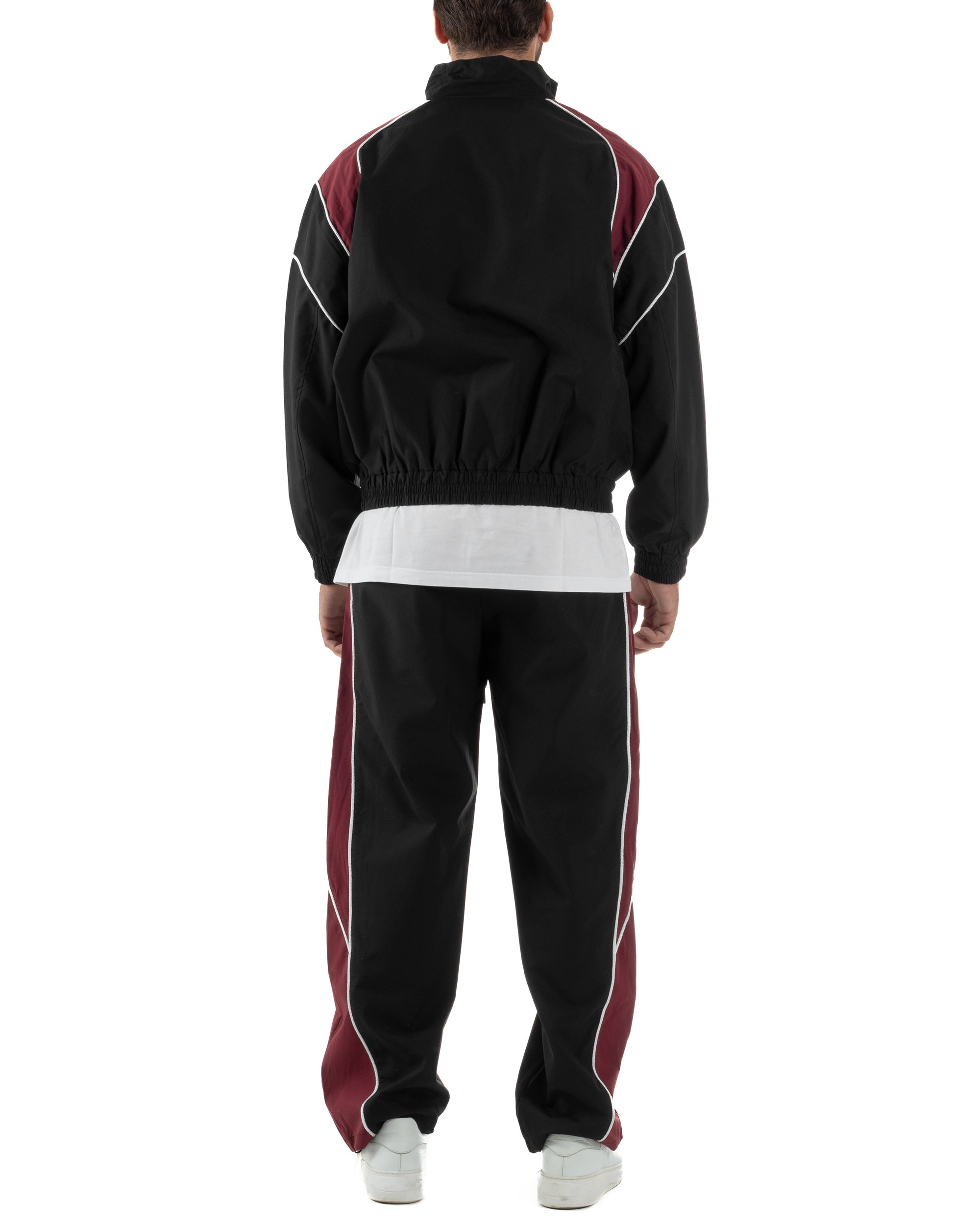 Coordinato Tuta Giacca Giubbotto Pantaloni Baggy Outfit Bicolore Nero OU2533A