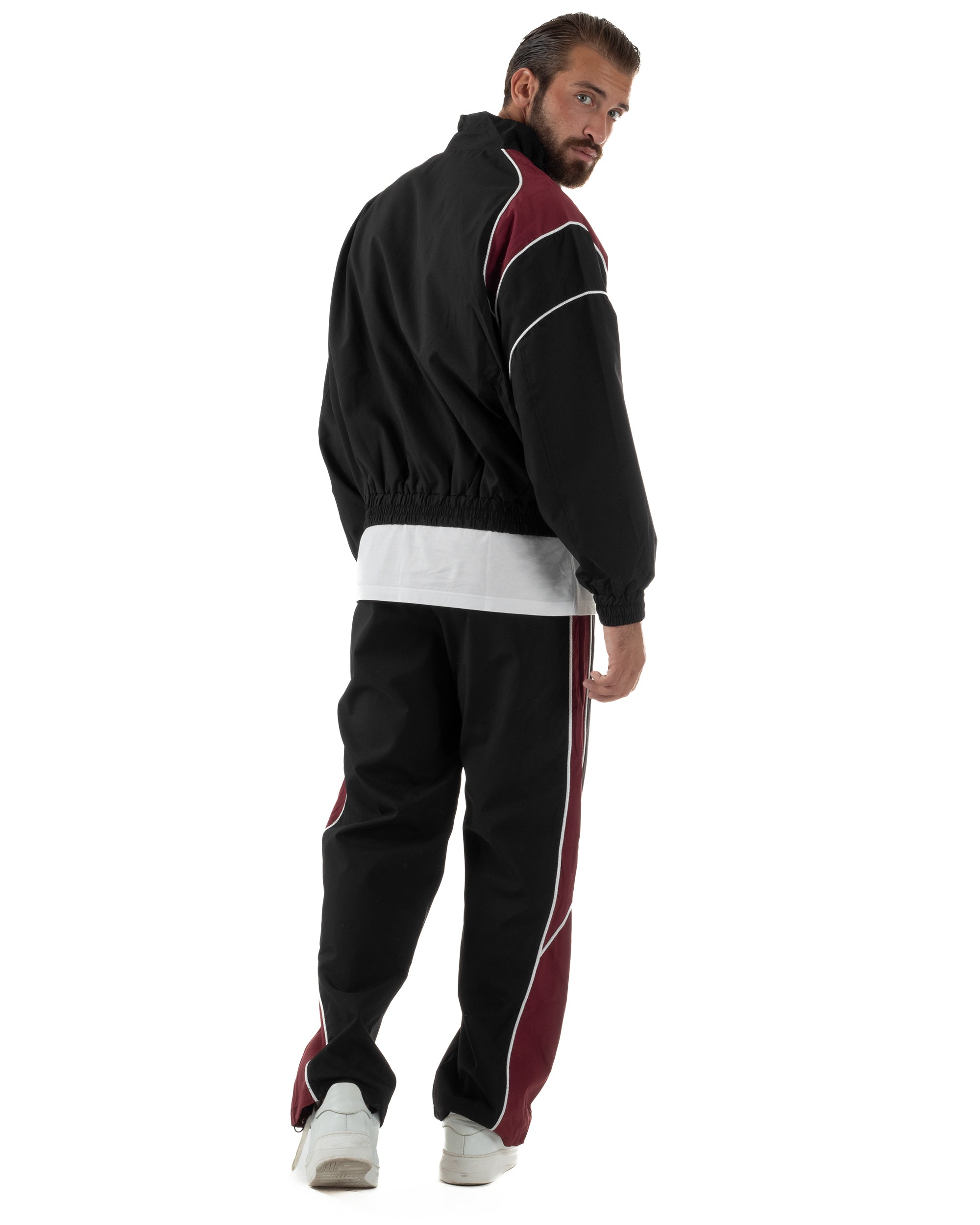 Coordinato Tuta Giacca Giubbotto Pantaloni Baggy Outfit Bicolore Nero OU2533A