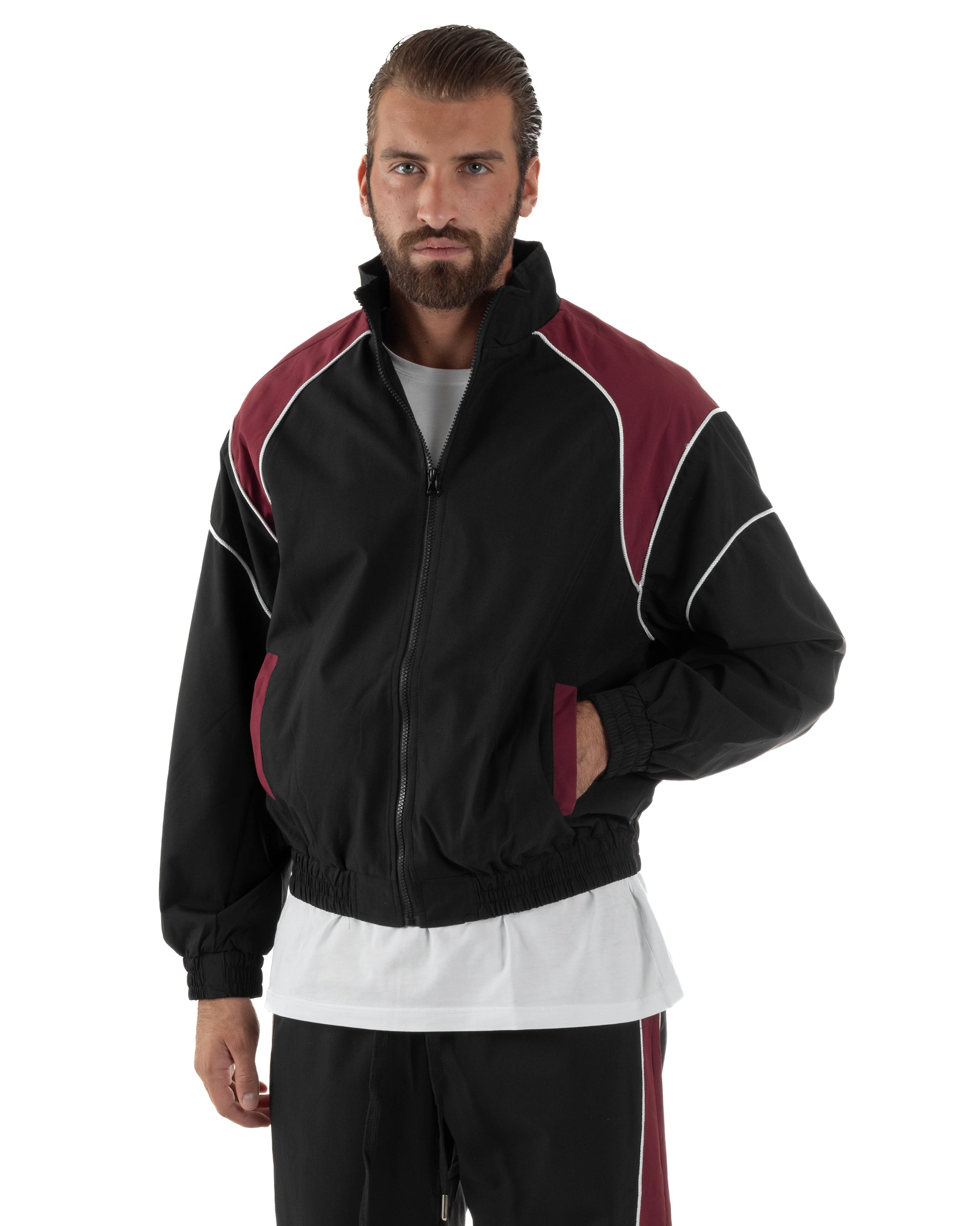 Coordinato Tuta Giacca Giubbotto Pantaloni Baggy Outfit Bicolore Nero OU2533A