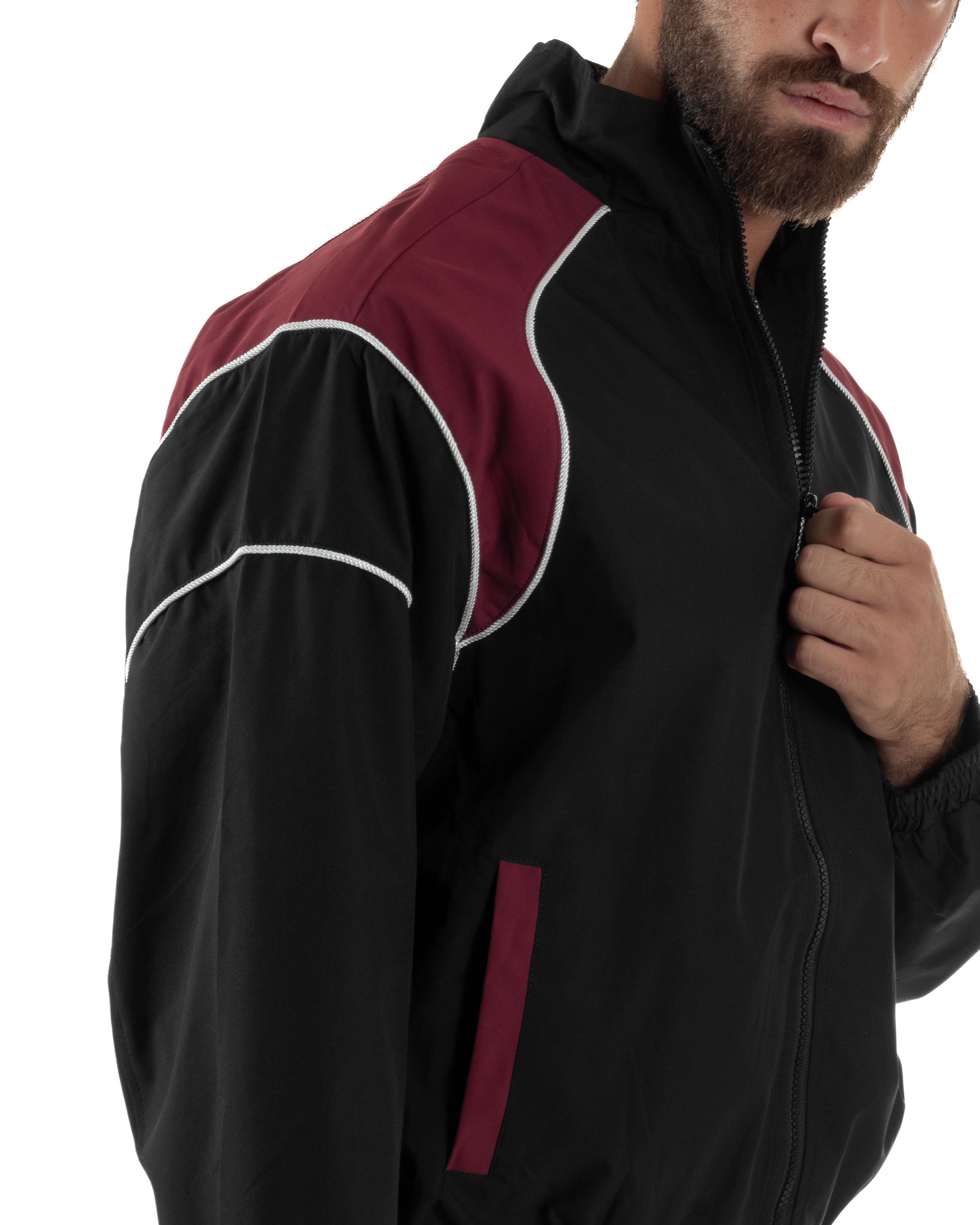 Coordinato Tuta Giacca Giubbotto Pantaloni Baggy Outfit Bicolore Nero OU2533A