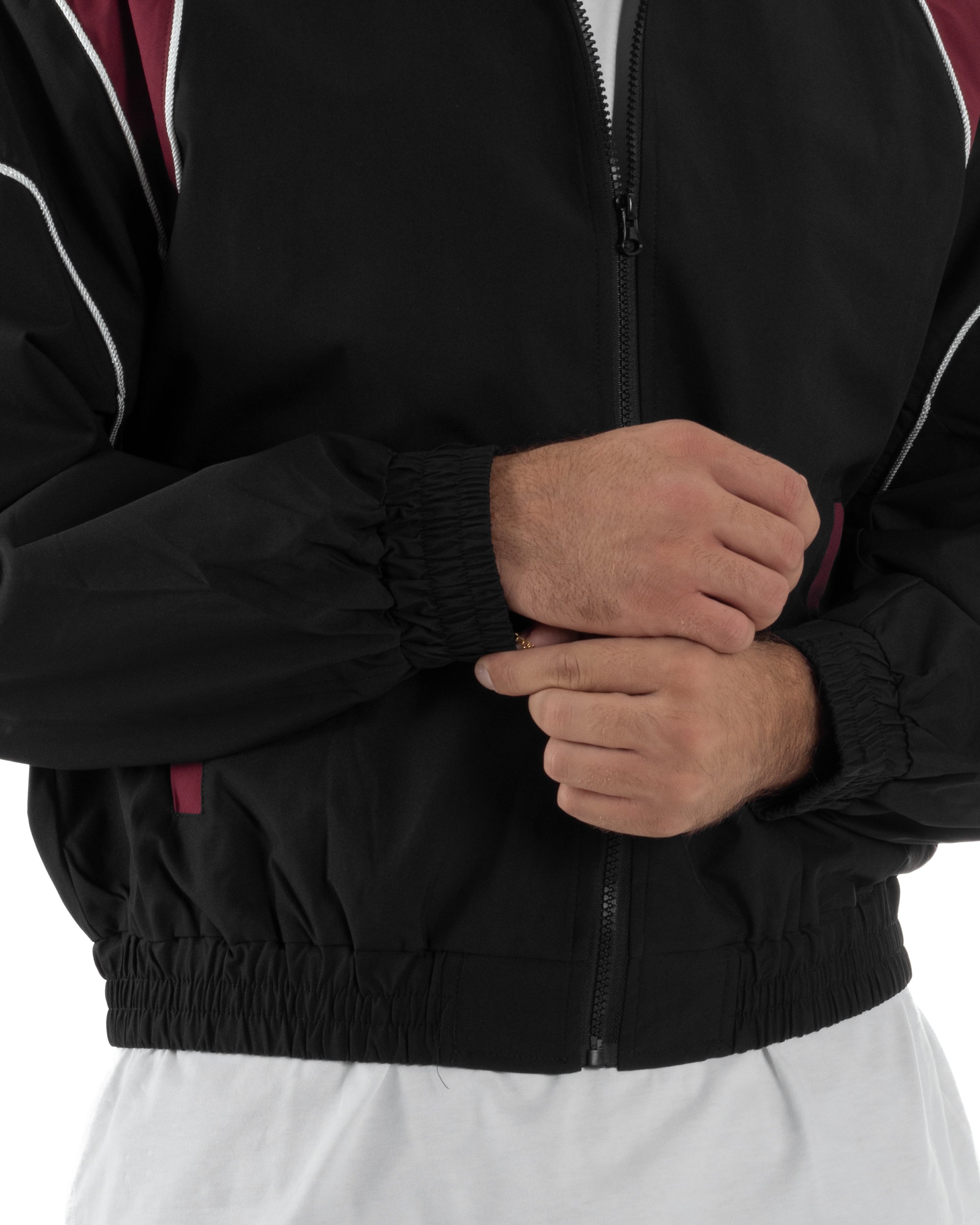 Coordinato Tuta Giacca Giubbotto Pantaloni Baggy Outfit Bicolore Nero OU2533A