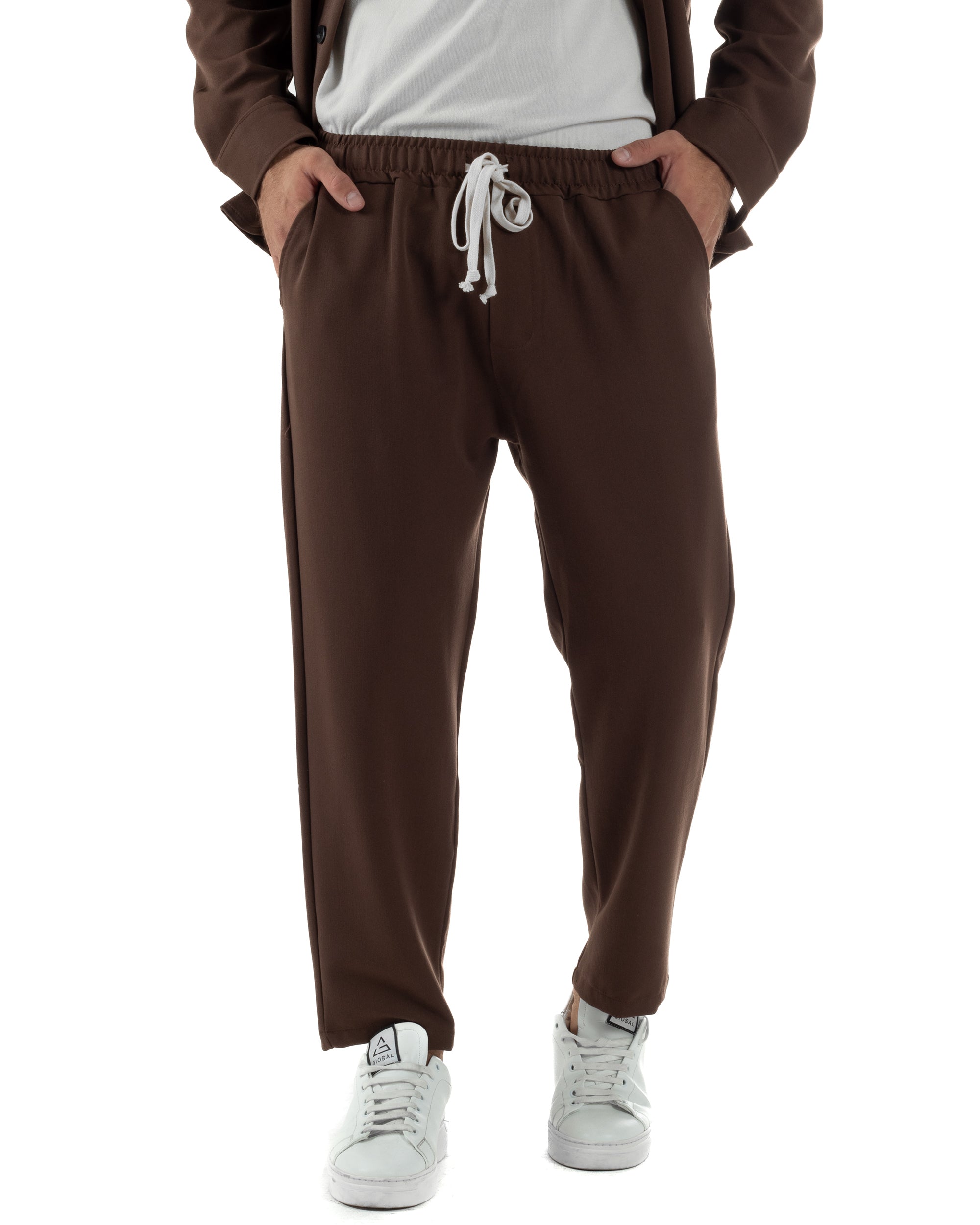 Coordinato Camicia Pantaloni Viscosa Casual Marrone OU2534A