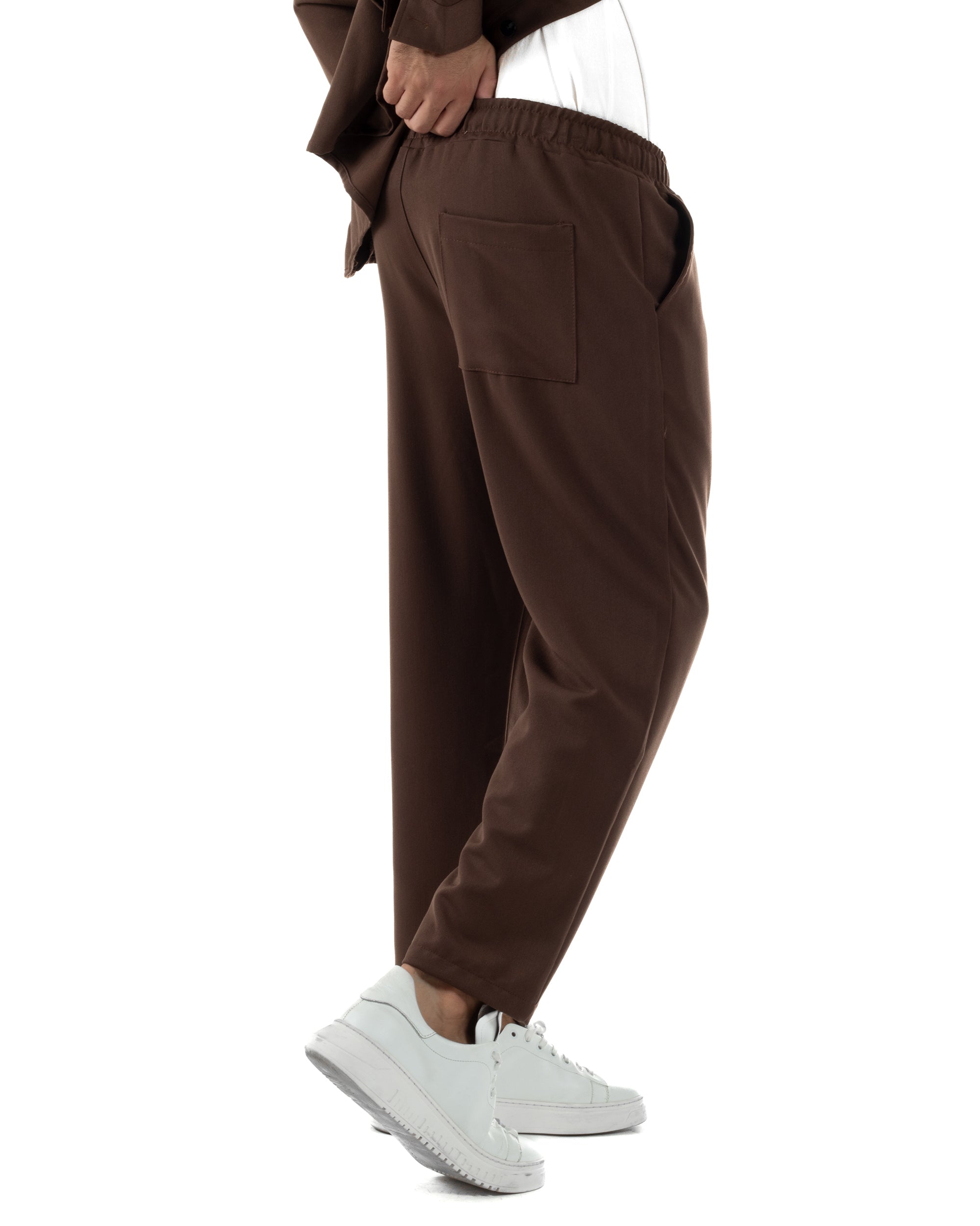 Coordinato Camicia Pantaloni Viscosa Casual Marrone OU2534A