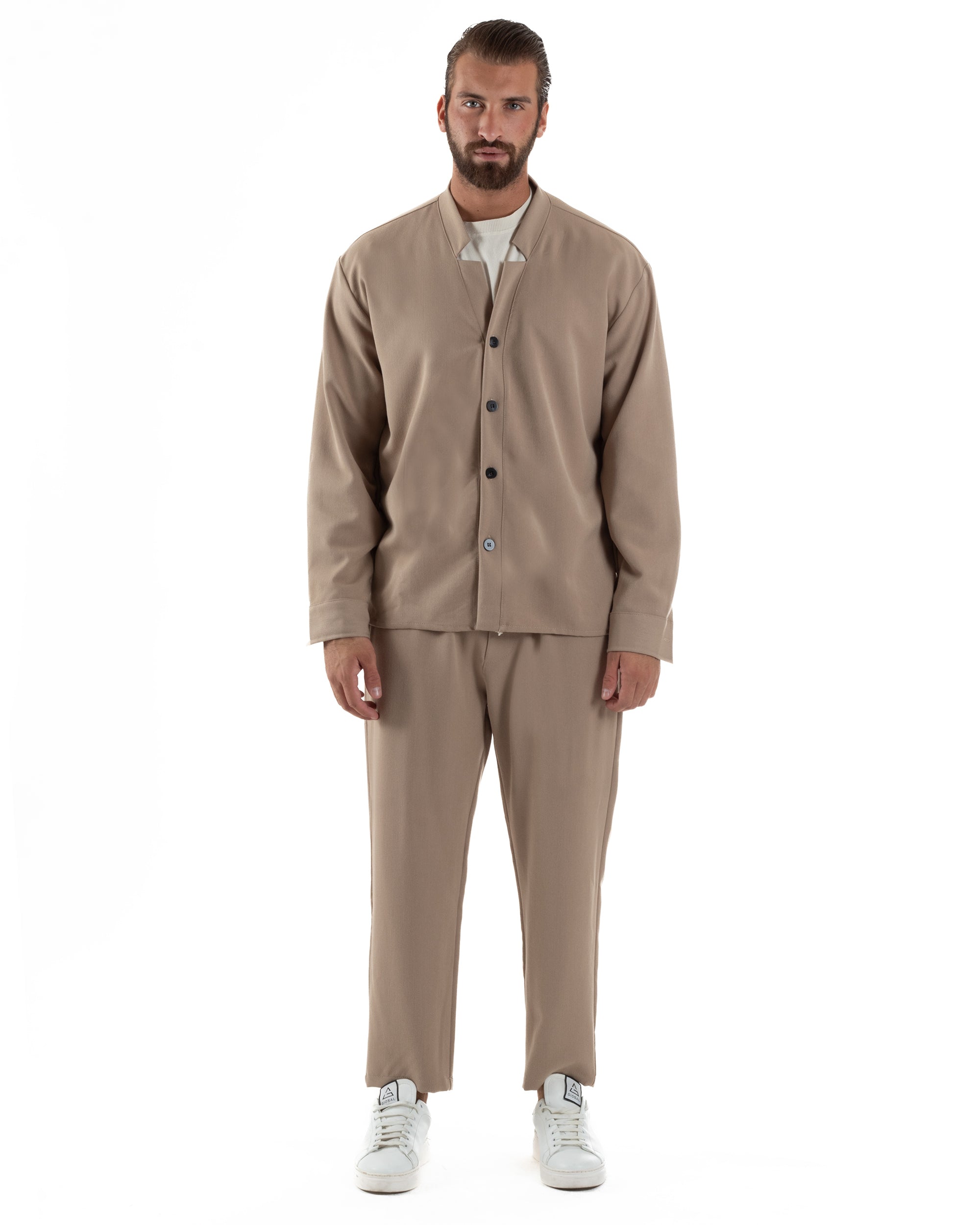 Coordinato Camicia Pantaloni Viscosa Casual Beige OU2535A