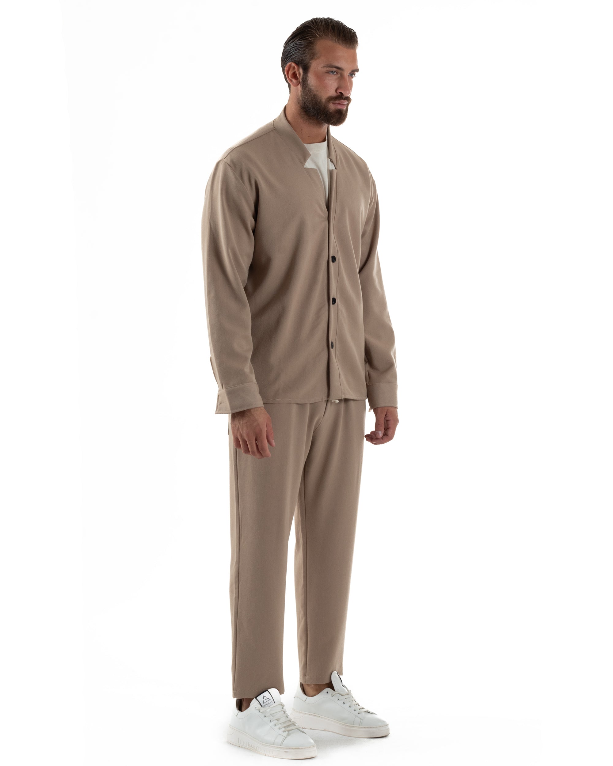 Coordinato Camicia Pantaloni Viscosa Casual Beige OU2535A