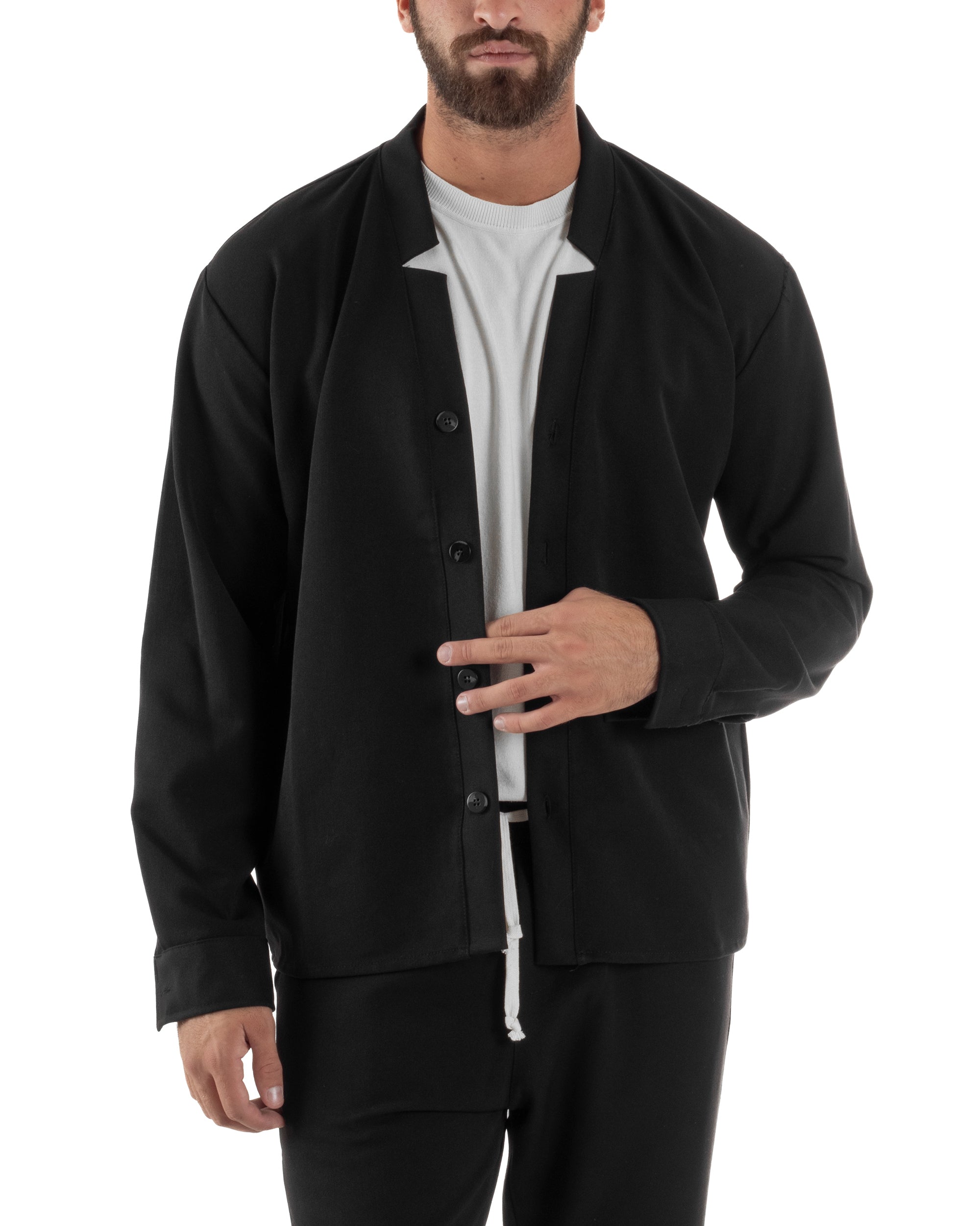 Coordinato Camicia Pantaloni Viscosa Casual Nero OU2536A