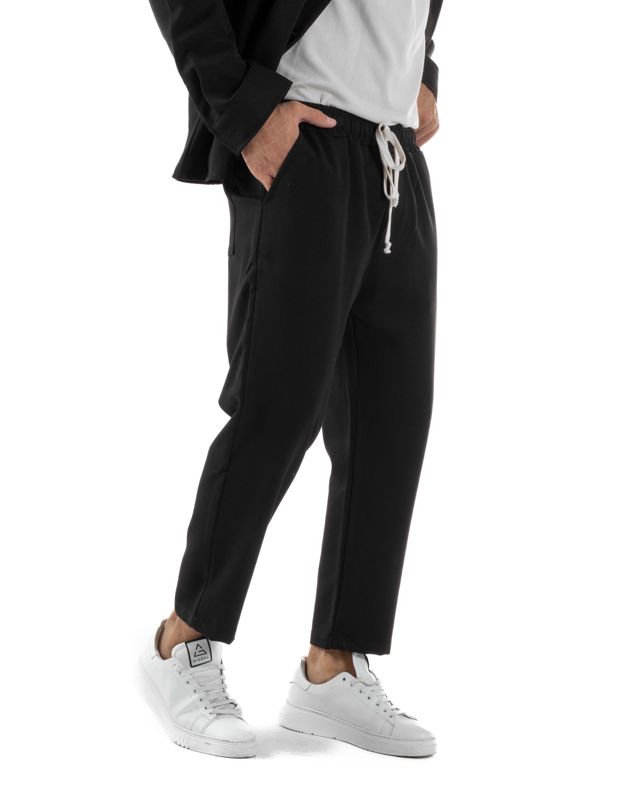 Coordinato Camicia Pantaloni Viscosa Casual Nero OU2536A