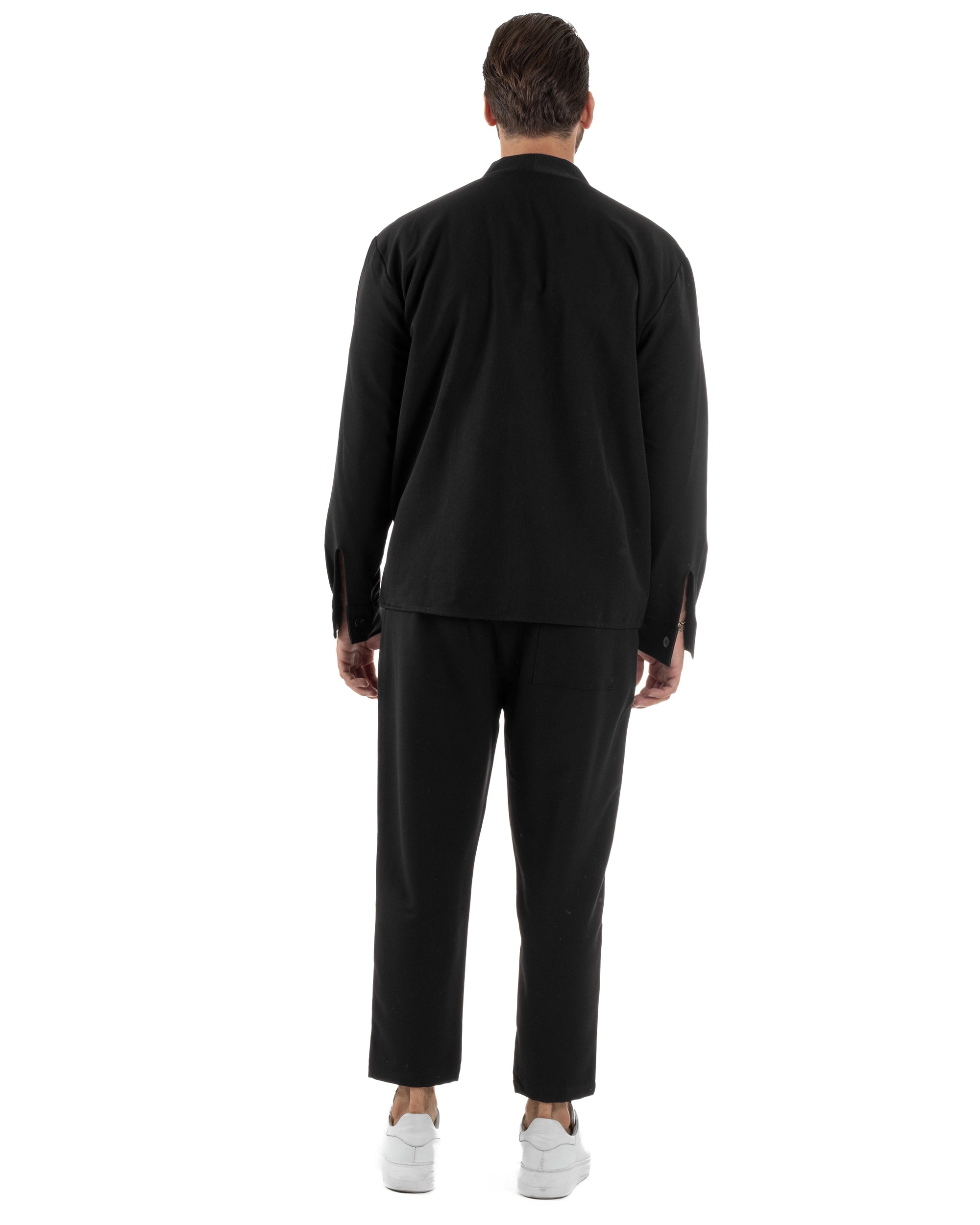 Coordinato Camicia Pantaloni Viscosa Casual Nero OU2536A