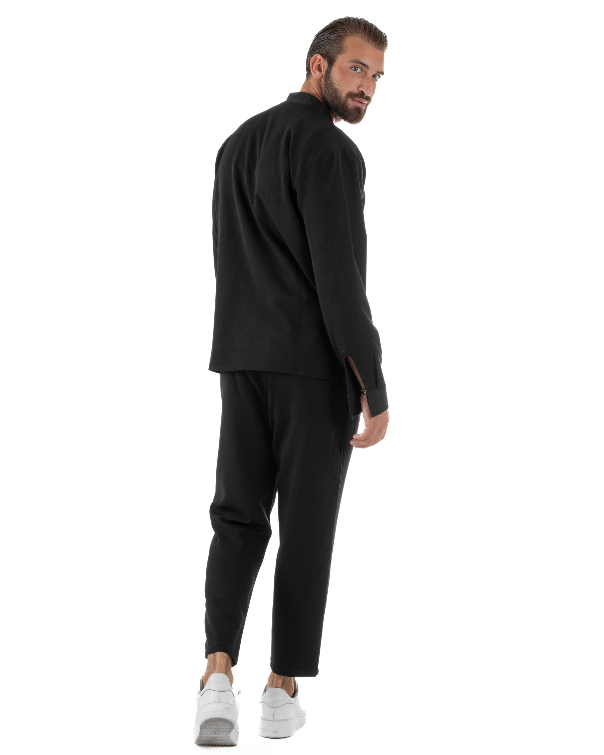 Coordinato Camicia Pantaloni Viscosa Casual Nero OU2536A