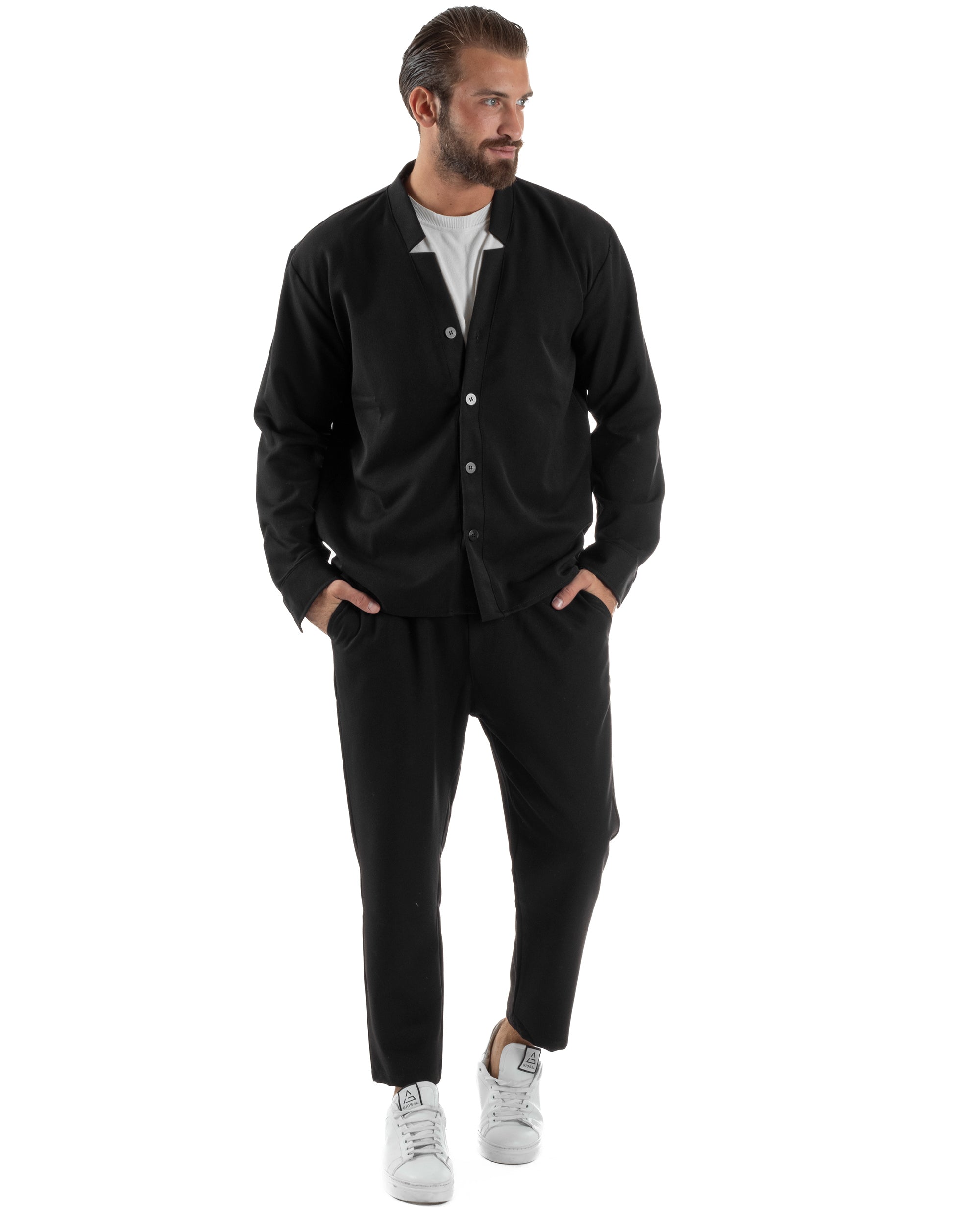 Coordinato Camicia Pantaloni Viscosa Casual Nero OU2536A