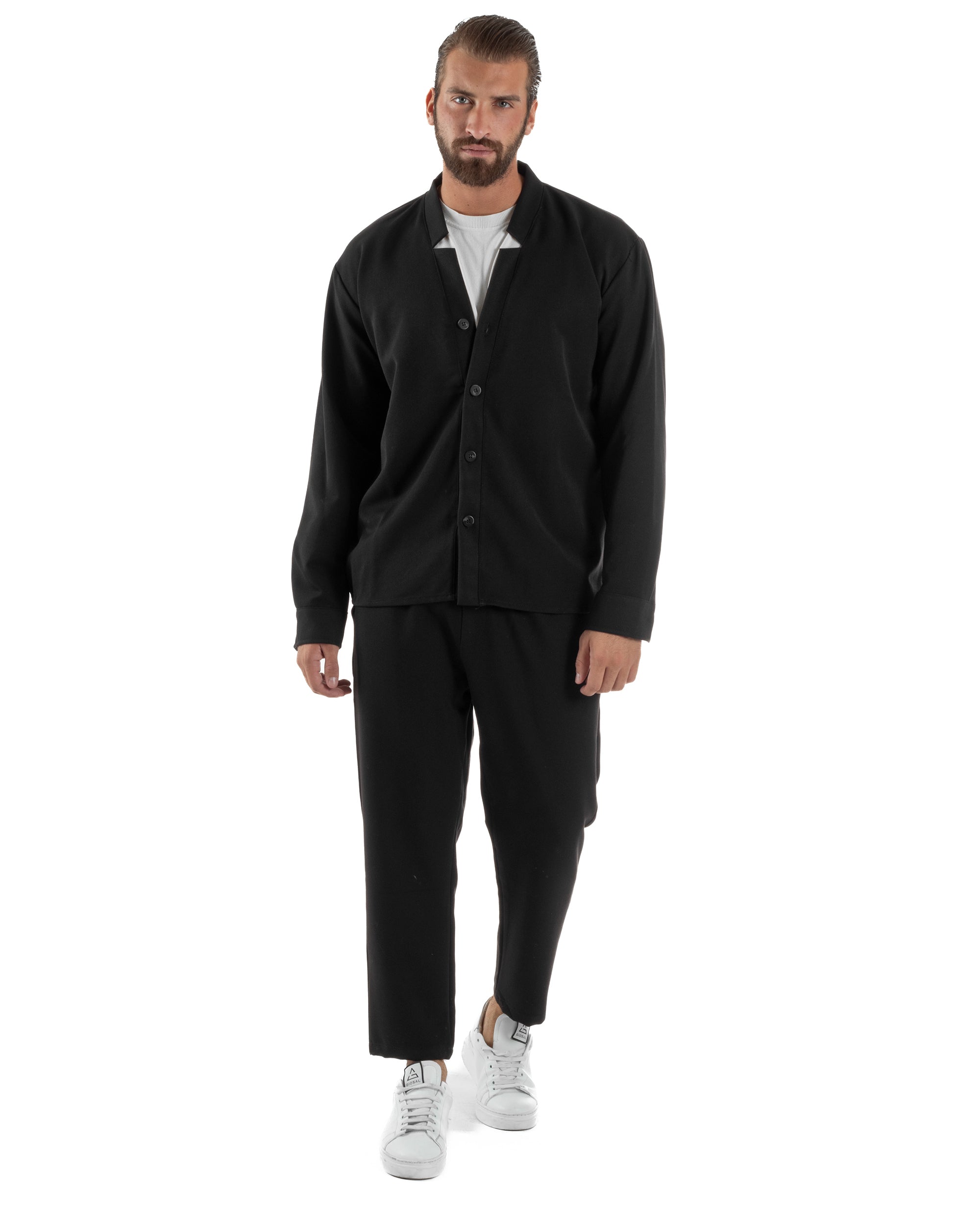 Coordinato Camicia Pantaloni Viscosa Casual Nero OU2536A